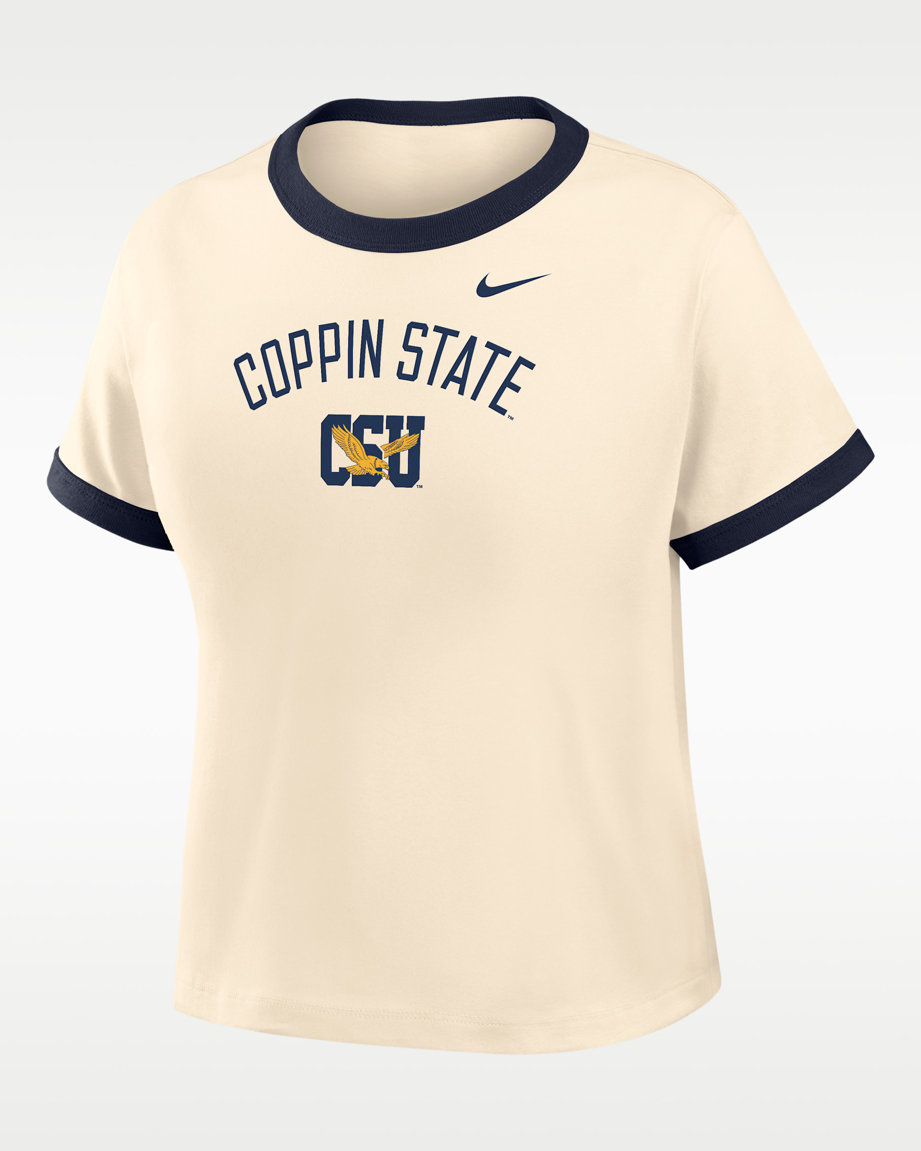 Nike College (Coppin State University) Women's Cropped Ringer T-Shirt - Natural/Navy