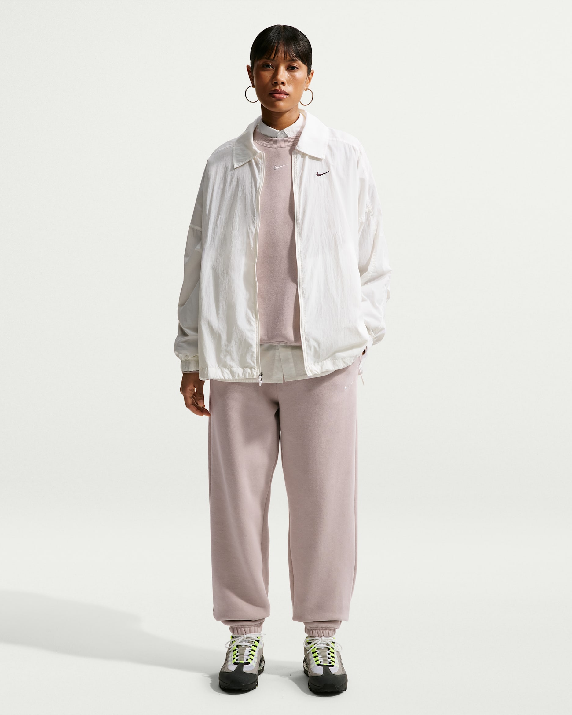 Oversize-byxor med hög midja och muddar Nike Studio Fleece Medium Weight för kvinnor - Cream II/Sail