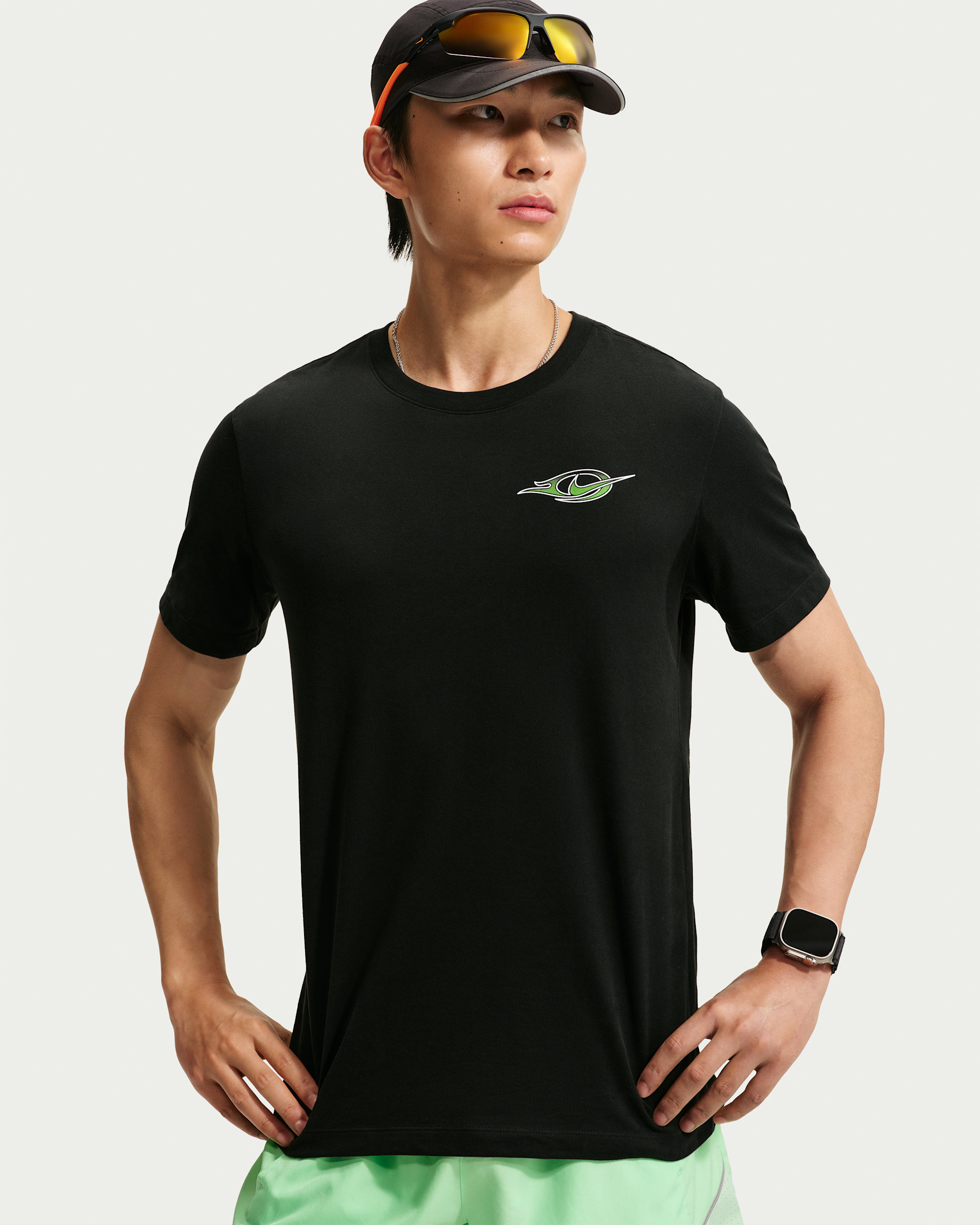 Nike Men's Dri-FIT Running T-Shirt - Black/Mean Green/White