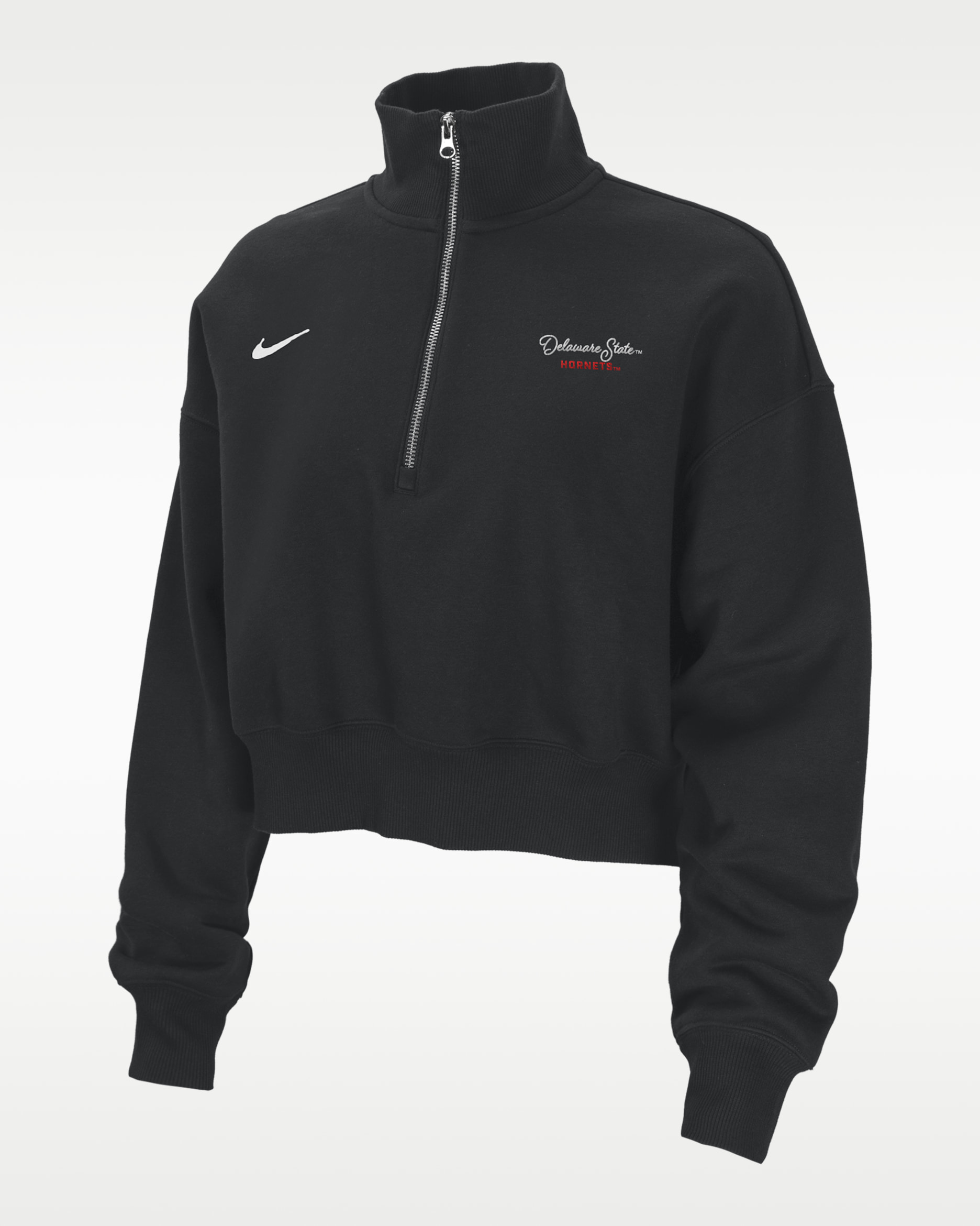 Nike College Phoenix Fleece (Delaware State University) Women's Cropped 1/4-Zip Pullover - Black