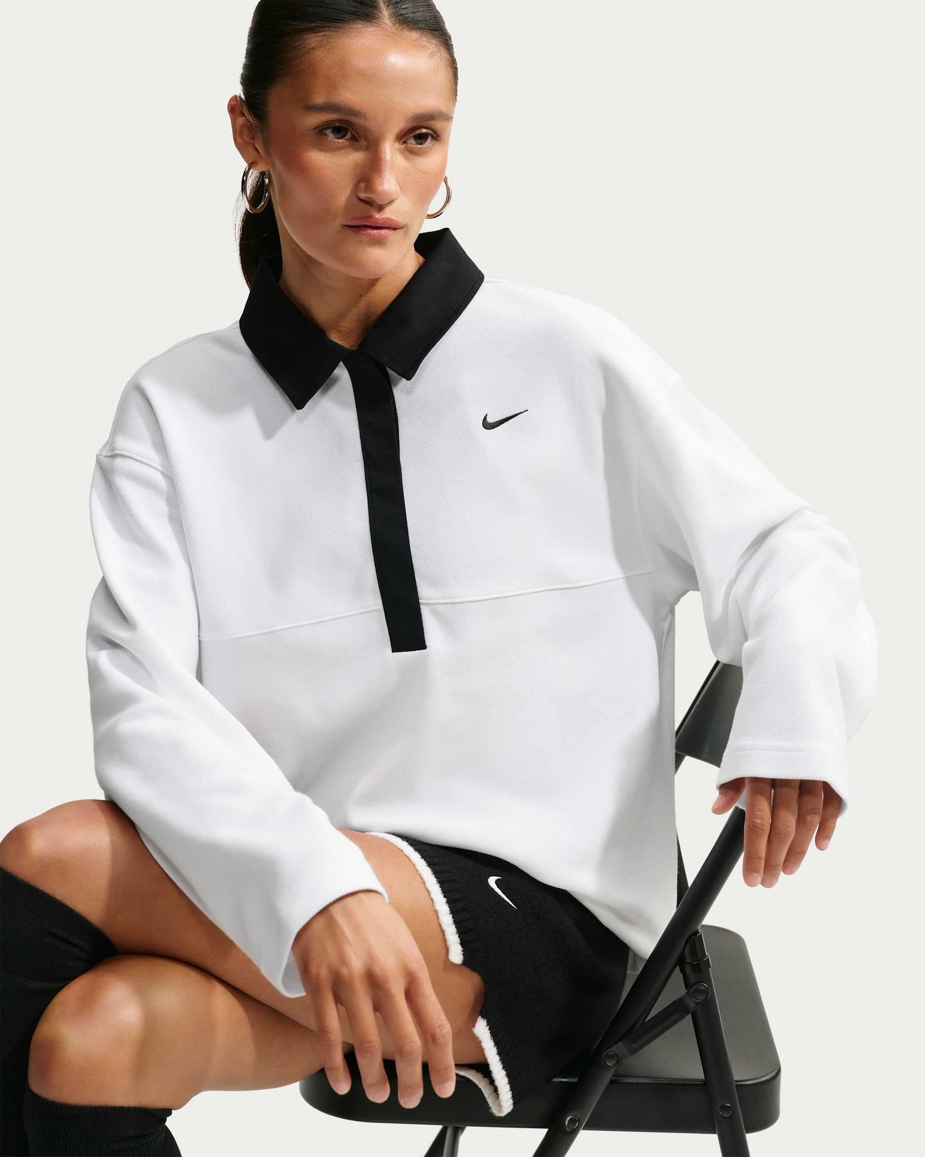 Nike Sportswear Women's Oversized Long-Sleeve Polo - White/White/White/Black