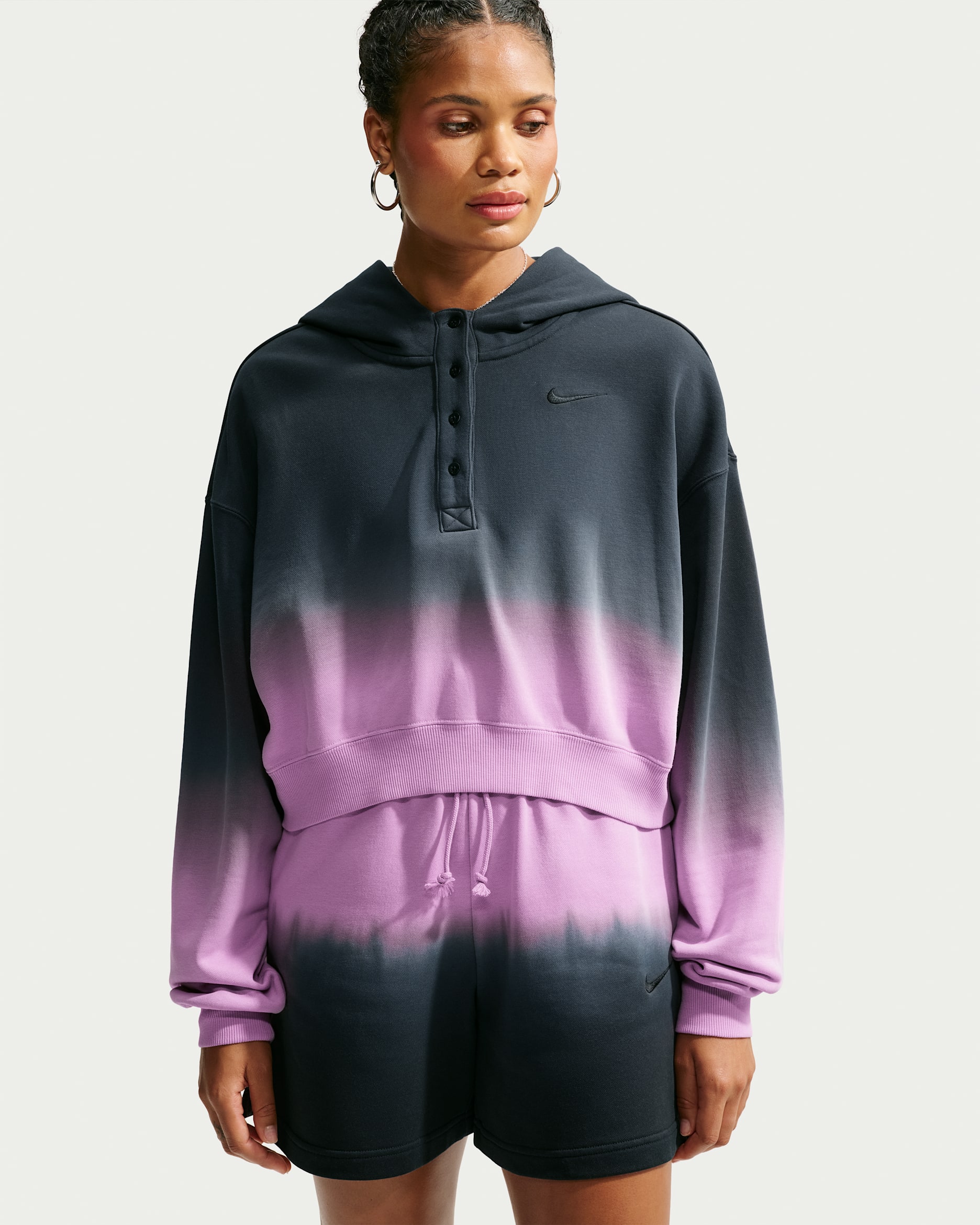 Nike Sportswear Phoenix Fleece Women's Oversized Henley Hoodie - Light Magenta/Black/Black