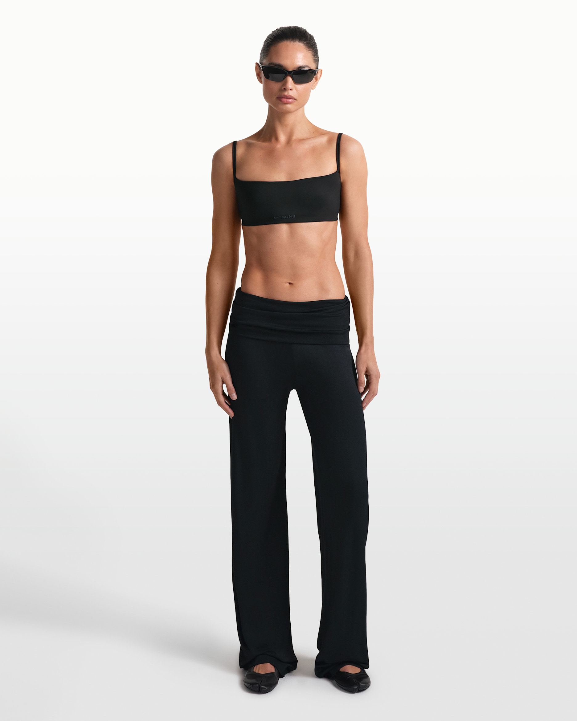 NikeSKIMS 스트레치 니트 여성 와이드 레그 팬츠 - NSKM OBSIDIAN