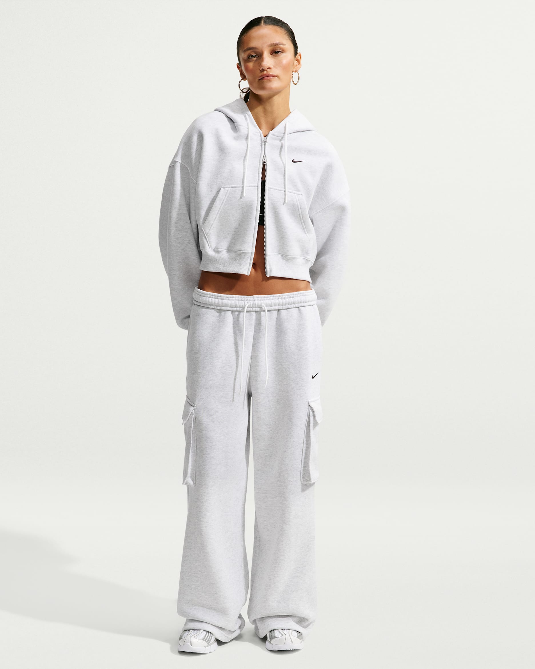 Nike Studio Fleece Medium Weight Women's Oversized High-Rise Cargo Trousers - Birch Heather/Black
