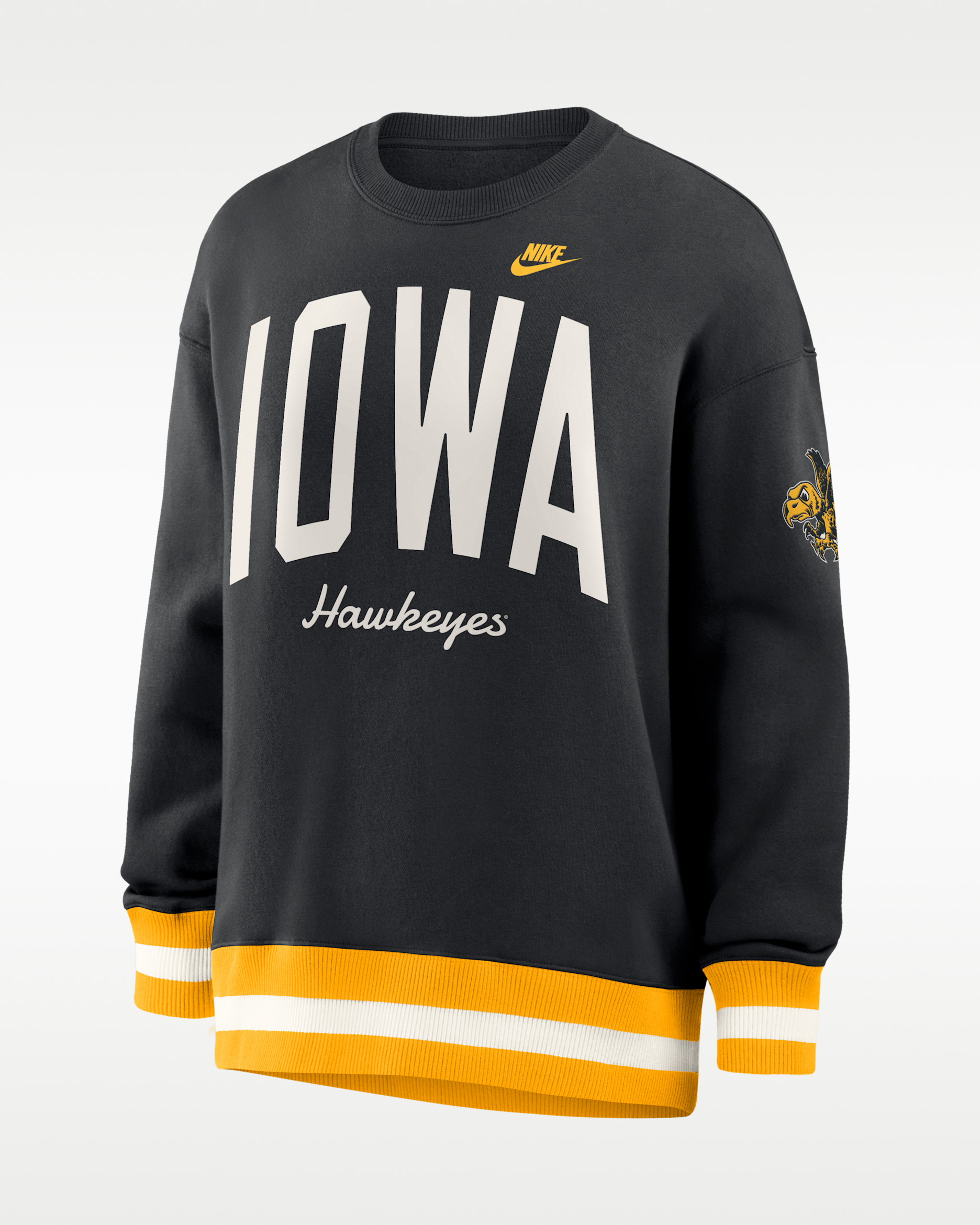 Sudadera de cuello redondo sin cierre universitaria Nike para mujer Iowa Legacy - Negro/Oro