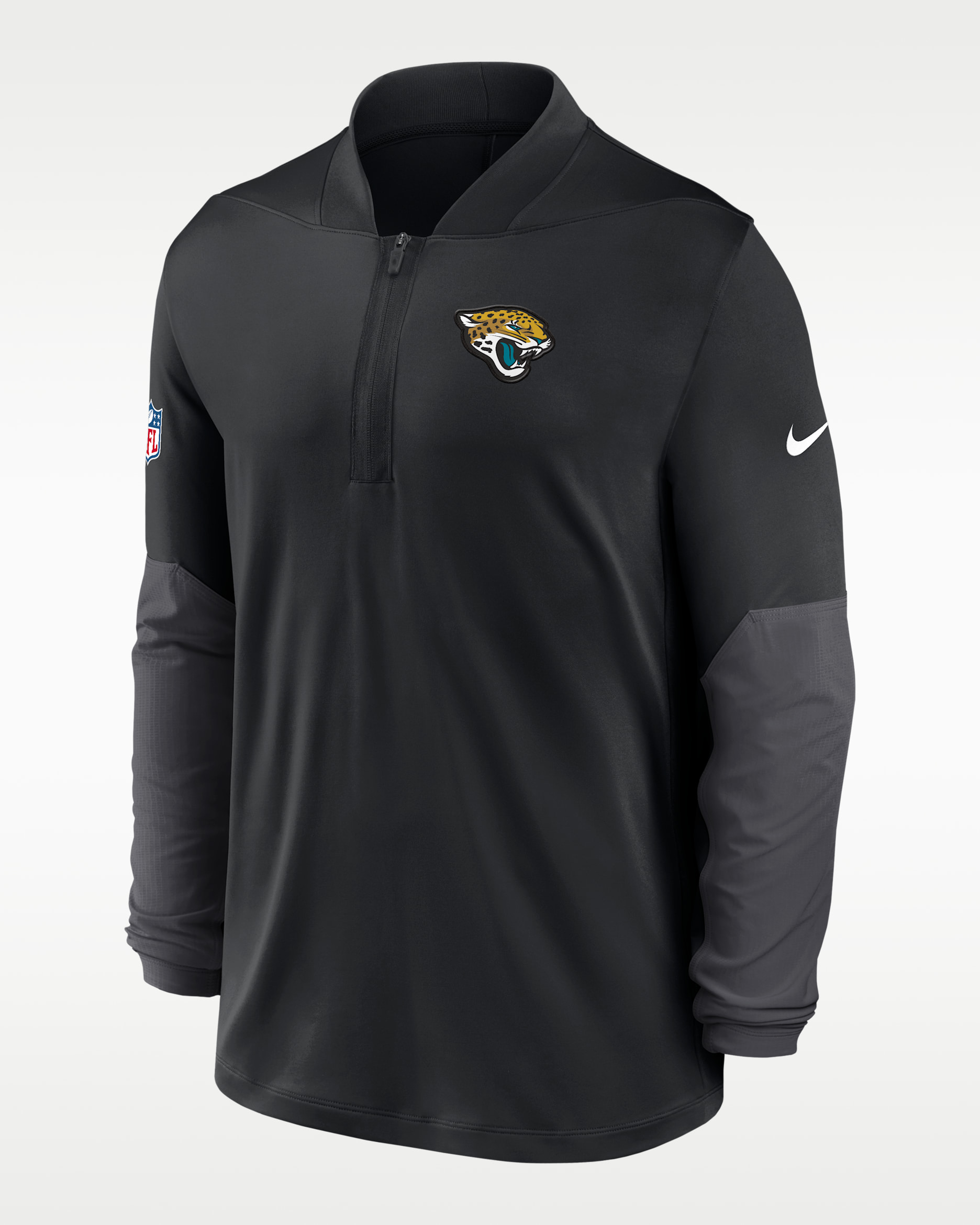 Playera Nike Dri-FIT de la NFL de medio cierre para hombre Jacksonville Jaguars Feel The Pressure - Negro