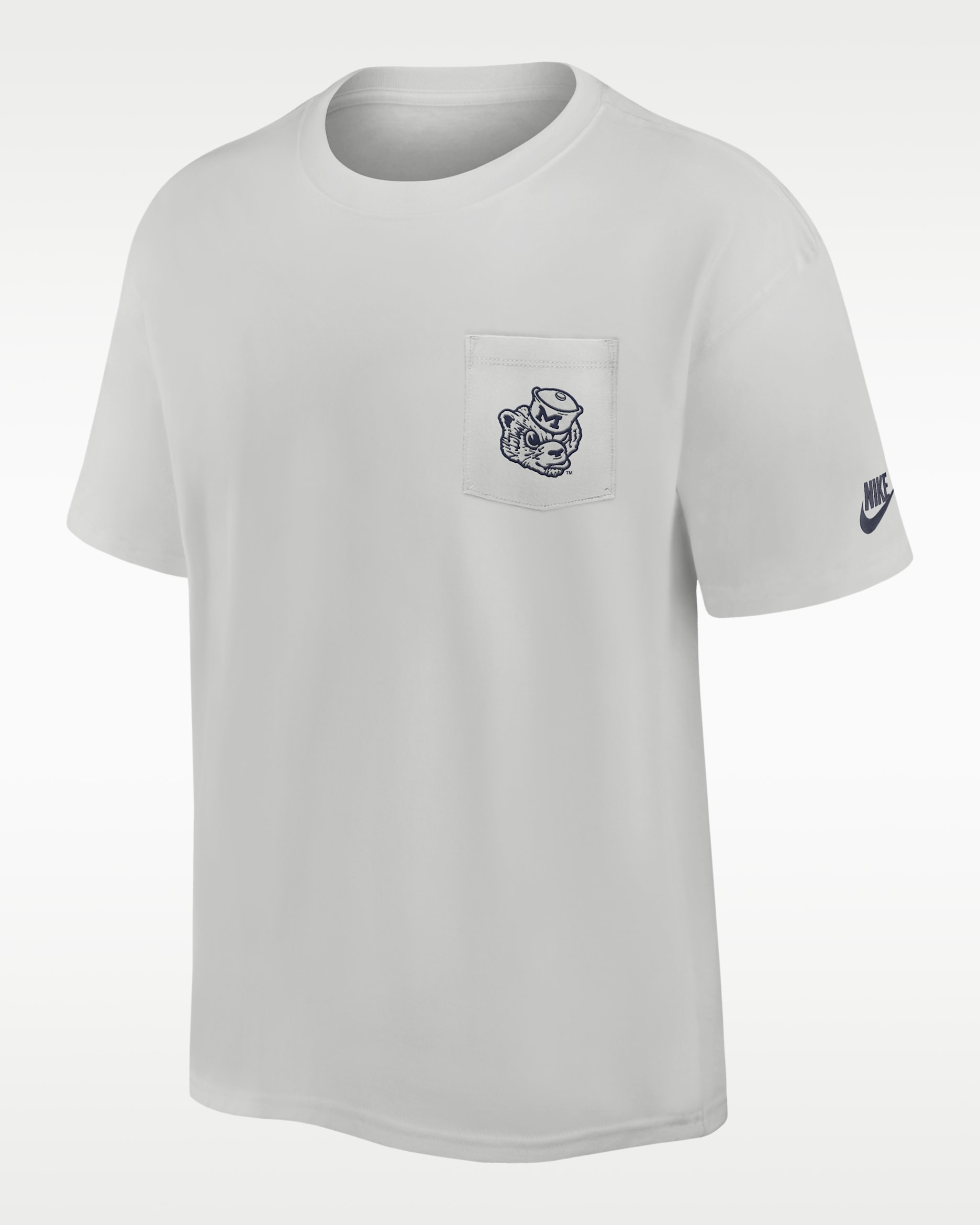 Playera universitaria Nike para hombre Michigan Legacy Max90 Pocket 2-Hit - Polvo fotón