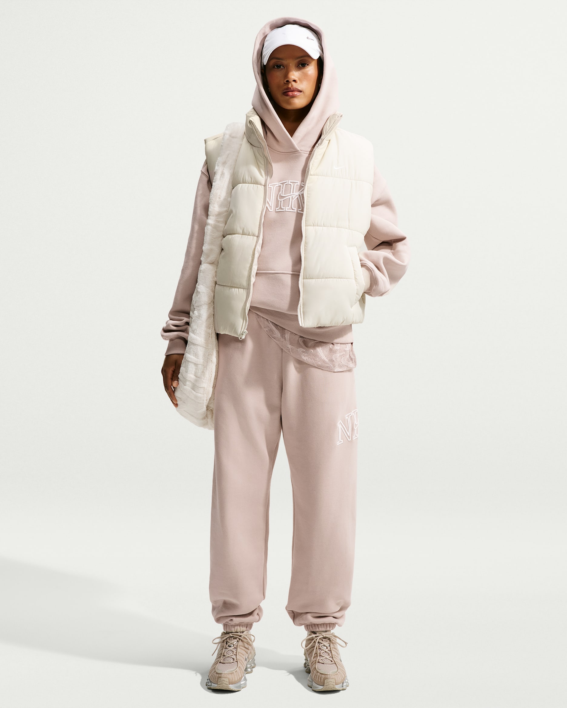 Nike Studio Fleece Medium Weight Women's Oversized Cuffed Logo Trousers - Cream II/Sail