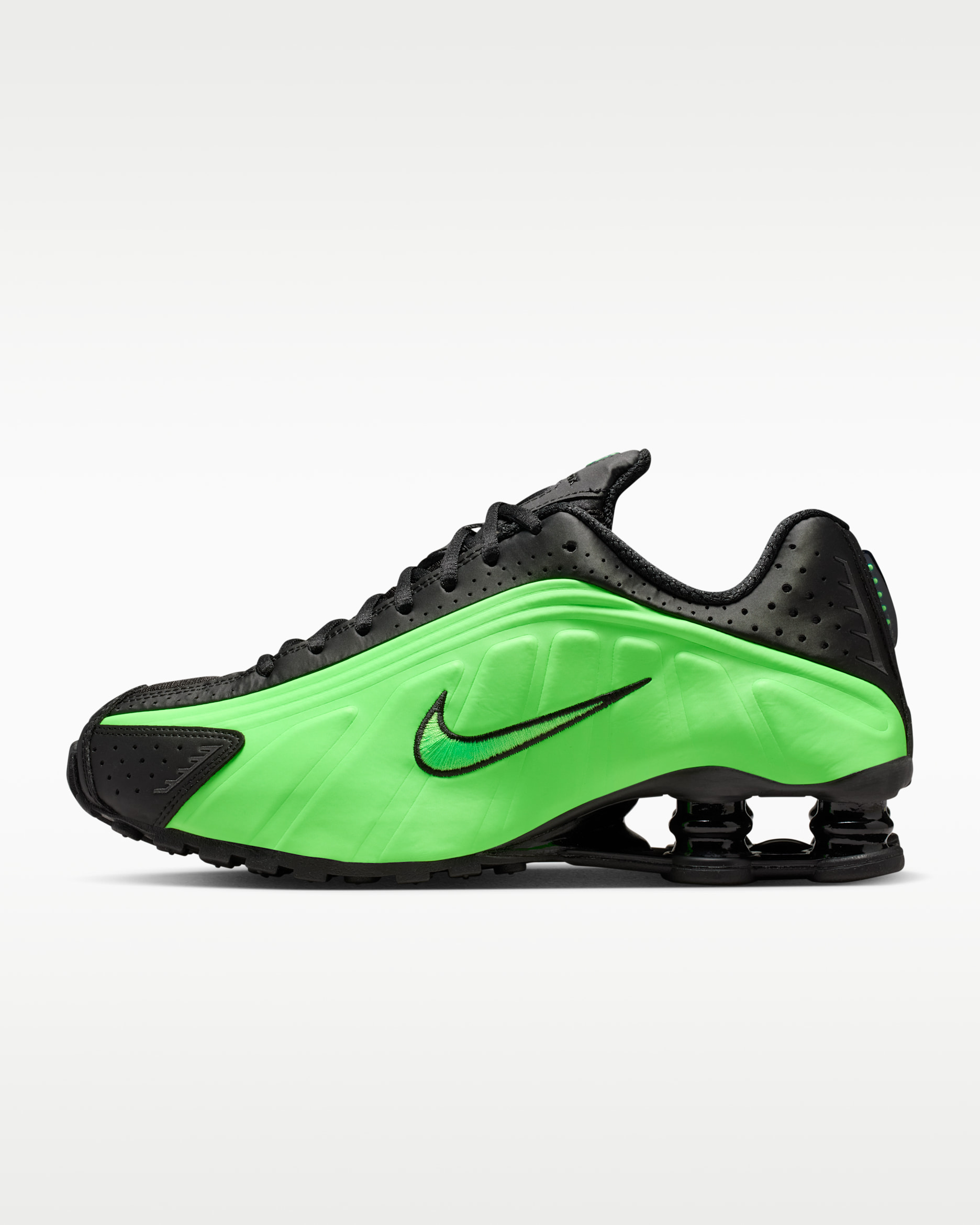Tenis para mujer Nike Shox R4 - Negro/Negro/Verde voltaje