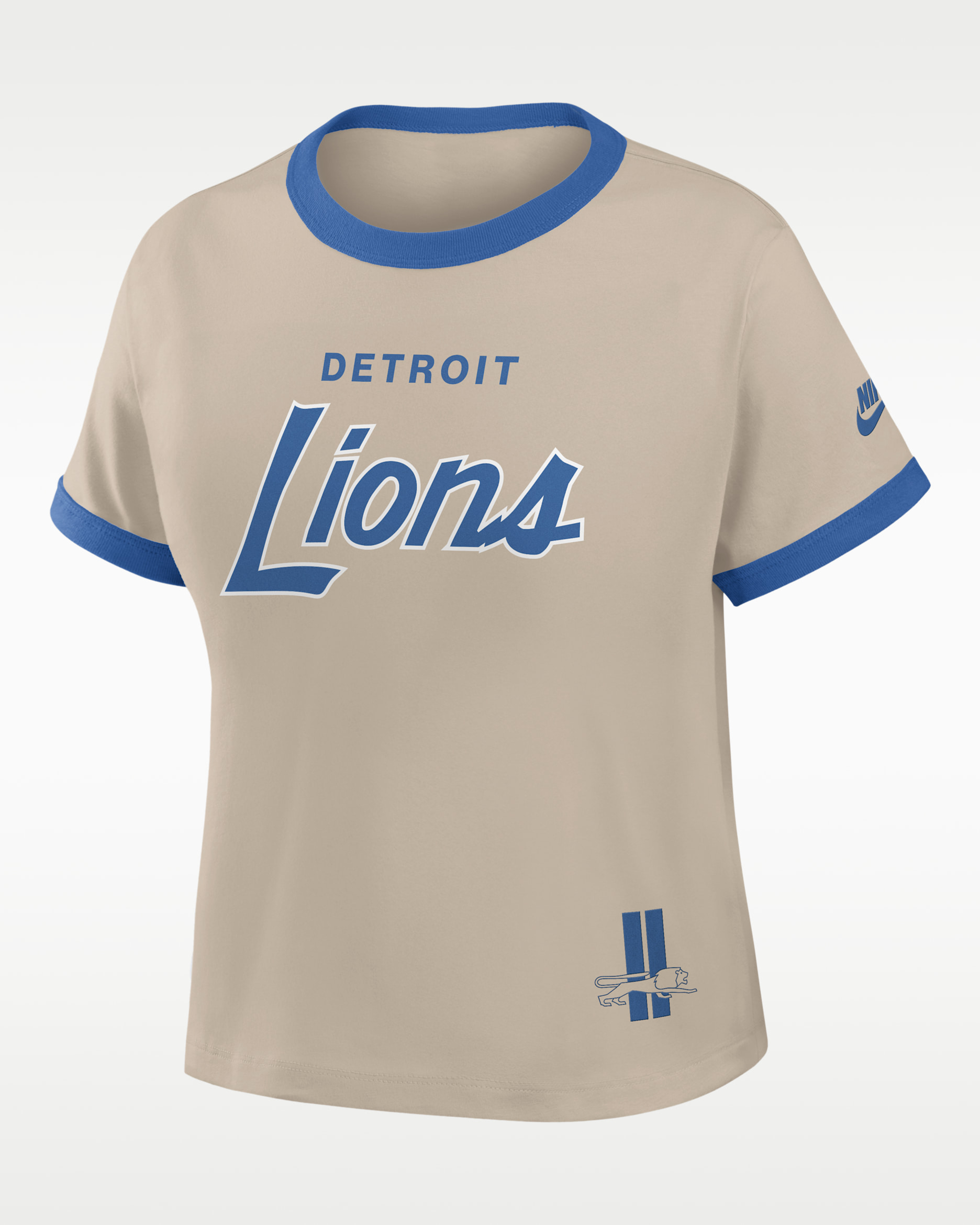 Detroit Lions Rewind Ringer Mod Women's Nike NFL Cropped T-Shirt - Cream/Battle Blue
