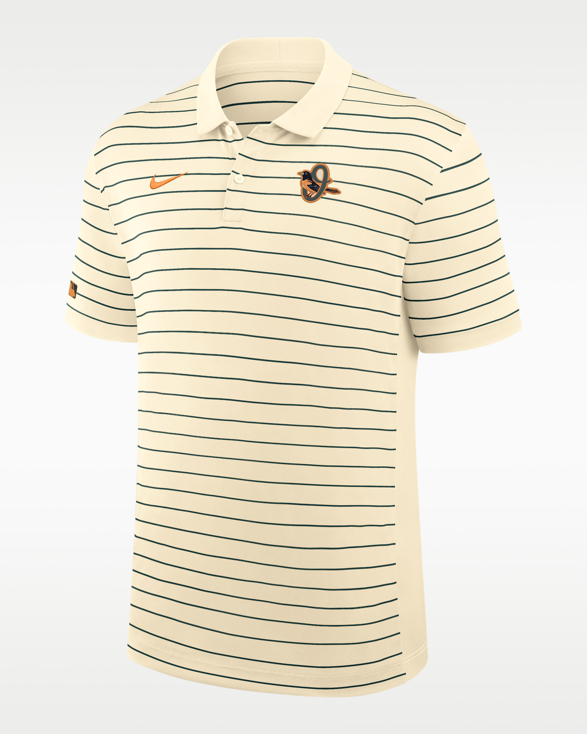 Polo Nike Dri-FIT de la MLB para hombre de los Orioles de Baltimore, edición City Connect, serie Striped Victory - Crema