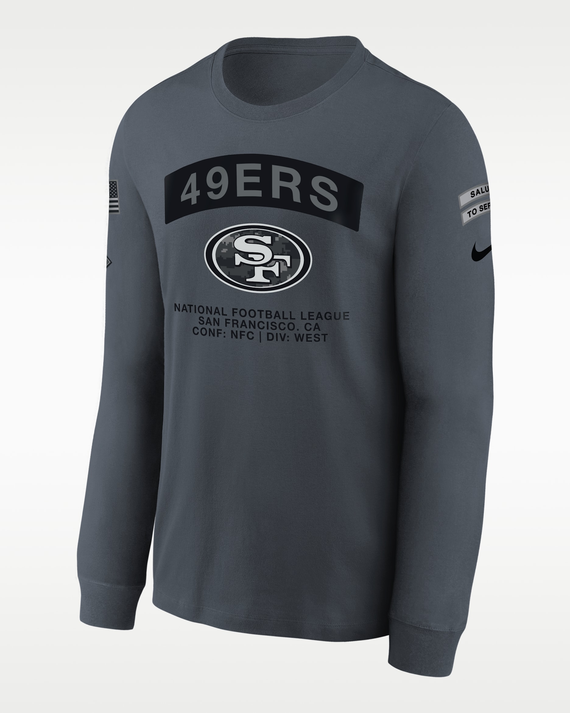 San Francisco 49ers Salute to Service Big Kids' Nike NFL Long-Sleeve T-Shirt - Grey