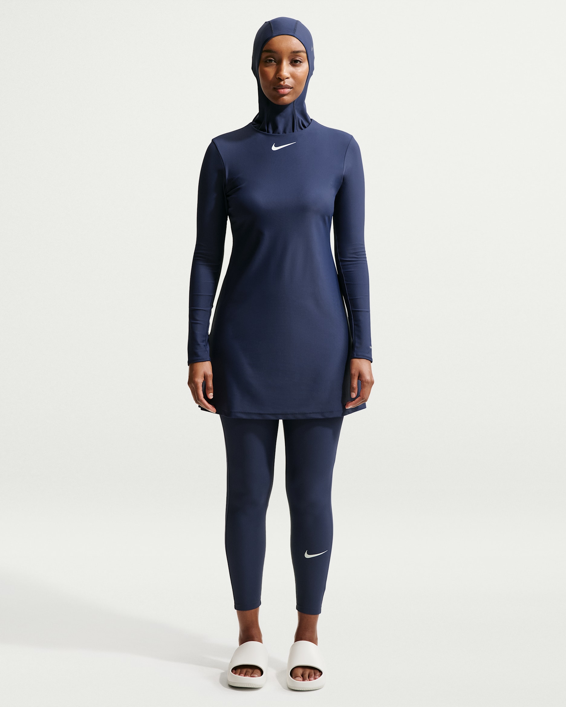 Nike Swim Victory Longsleeve-Tunika-/Leggings-Set (Damen) - Midnight Navy/Weiß