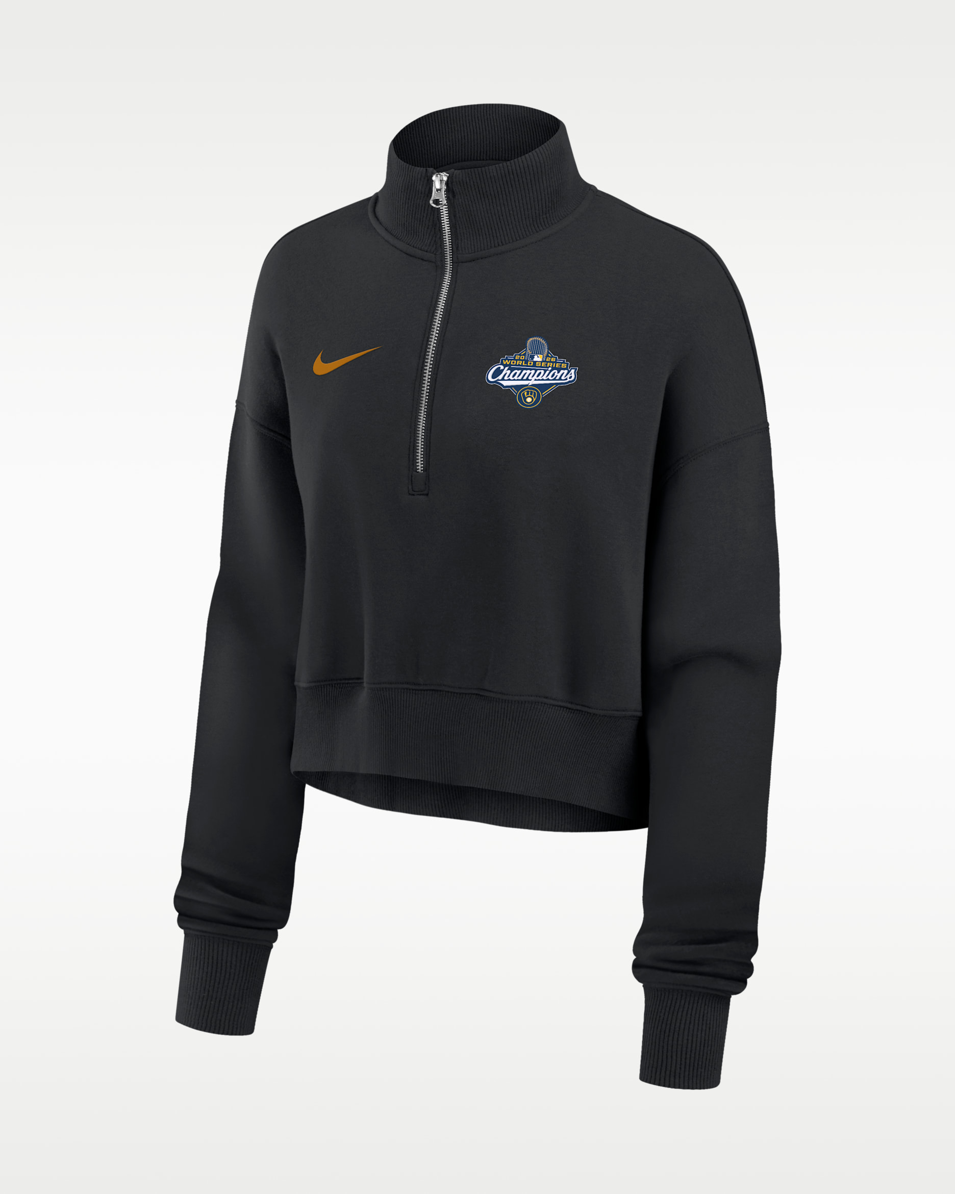 Milwaukee Brewers 2026 World Series Champions Phoenix Women's Nike MLB Oversized Cropped 1/4-Zip Crew - Black