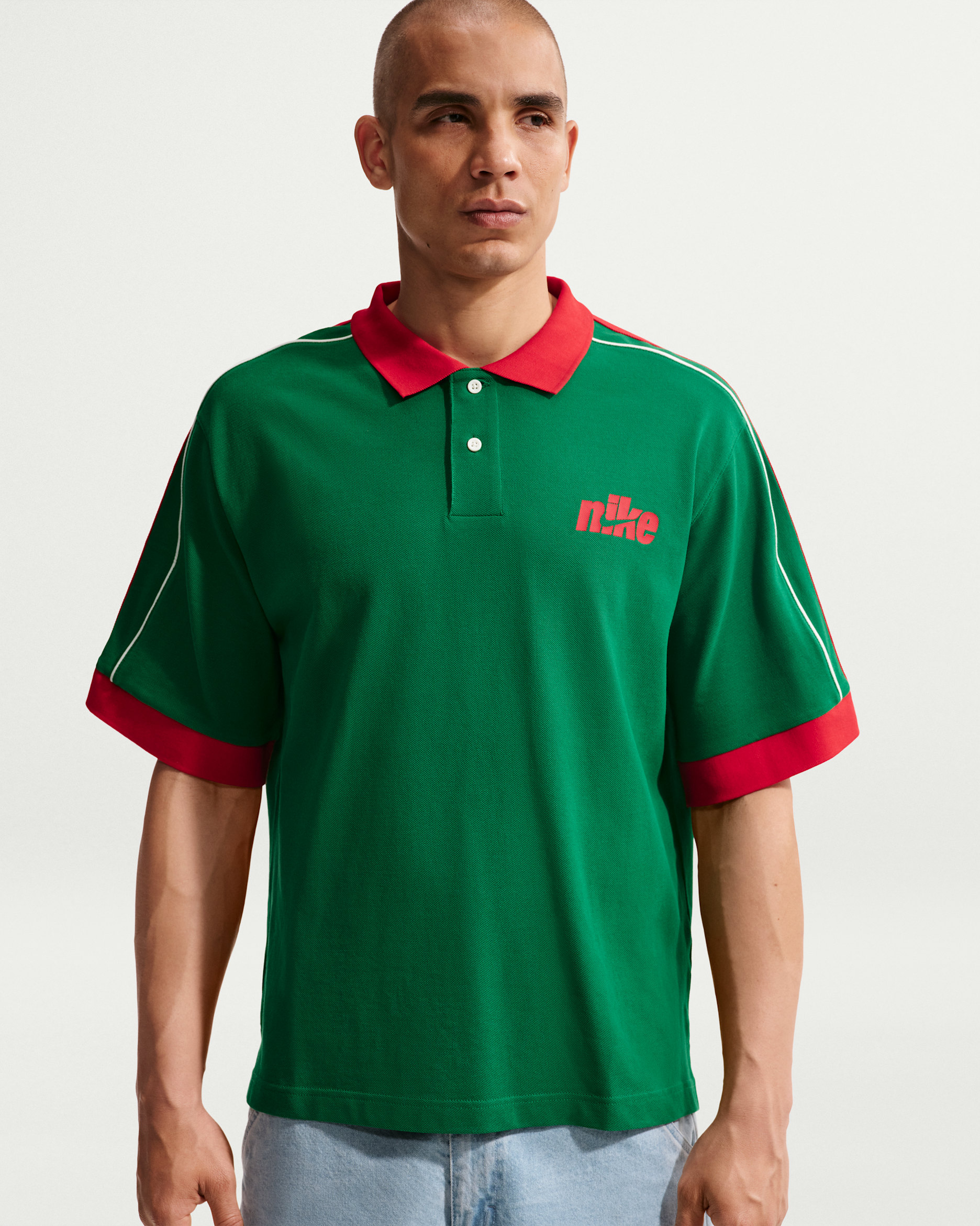 Nike Sportswear Club Men's Oversized Short-Sleeve Polo - Pine Green/University Red/Sail/University Red