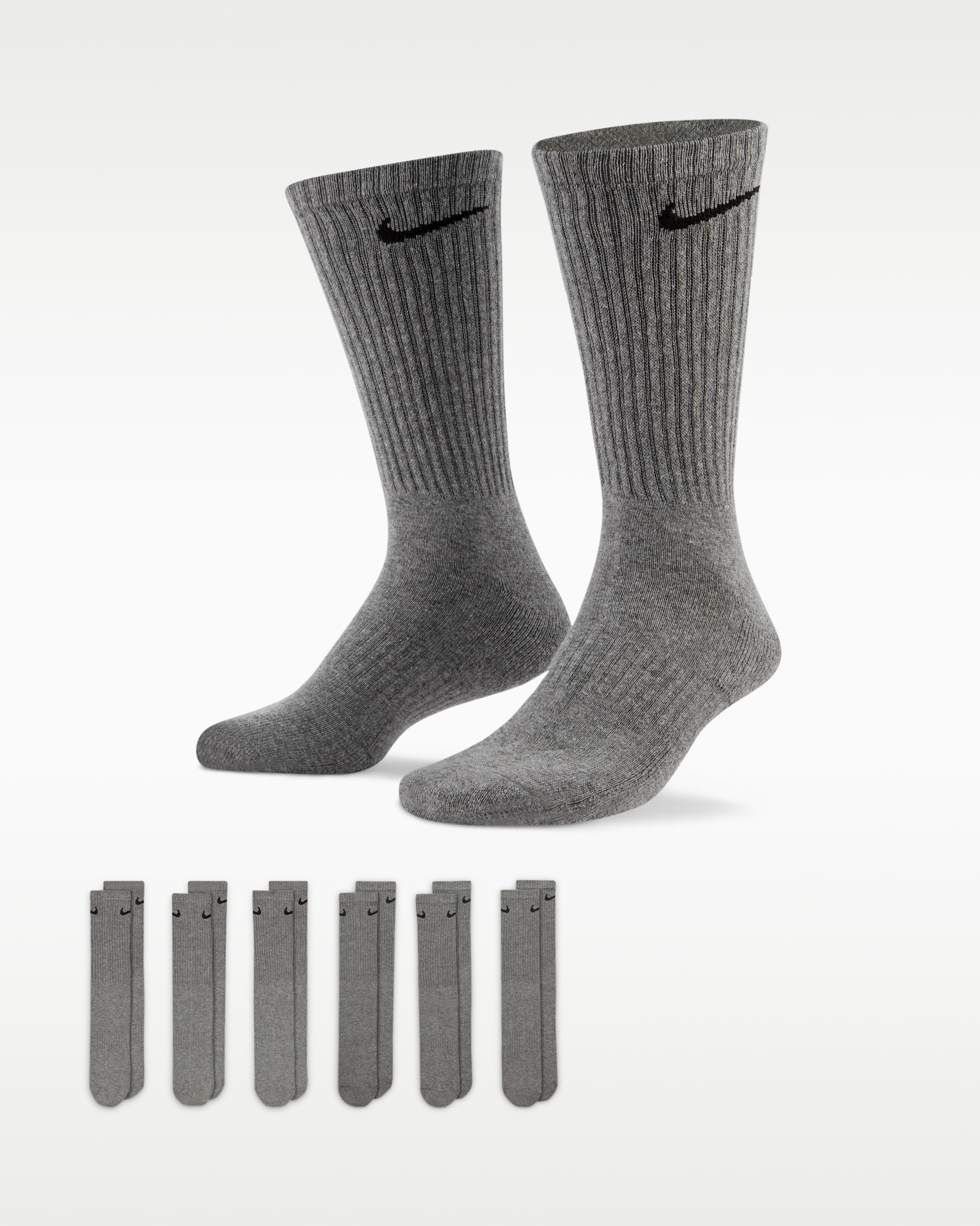 Nike Everyday Cushioned Calcetines largos de entrenamiento (6 pares) - Carbon Heather/Negro