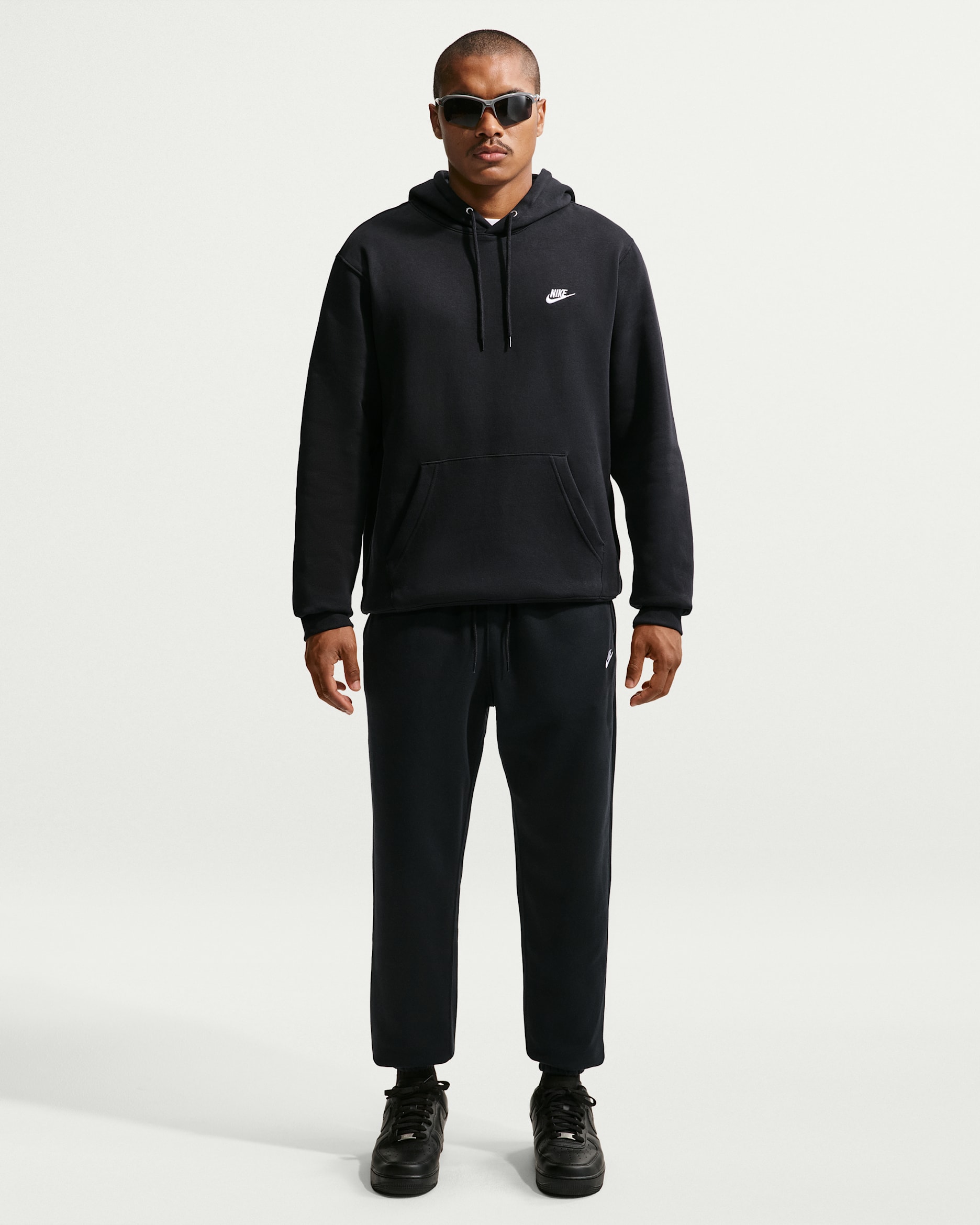 Nike Club Men's Cuffed Brushed Fleece Pants - Black/Black/White