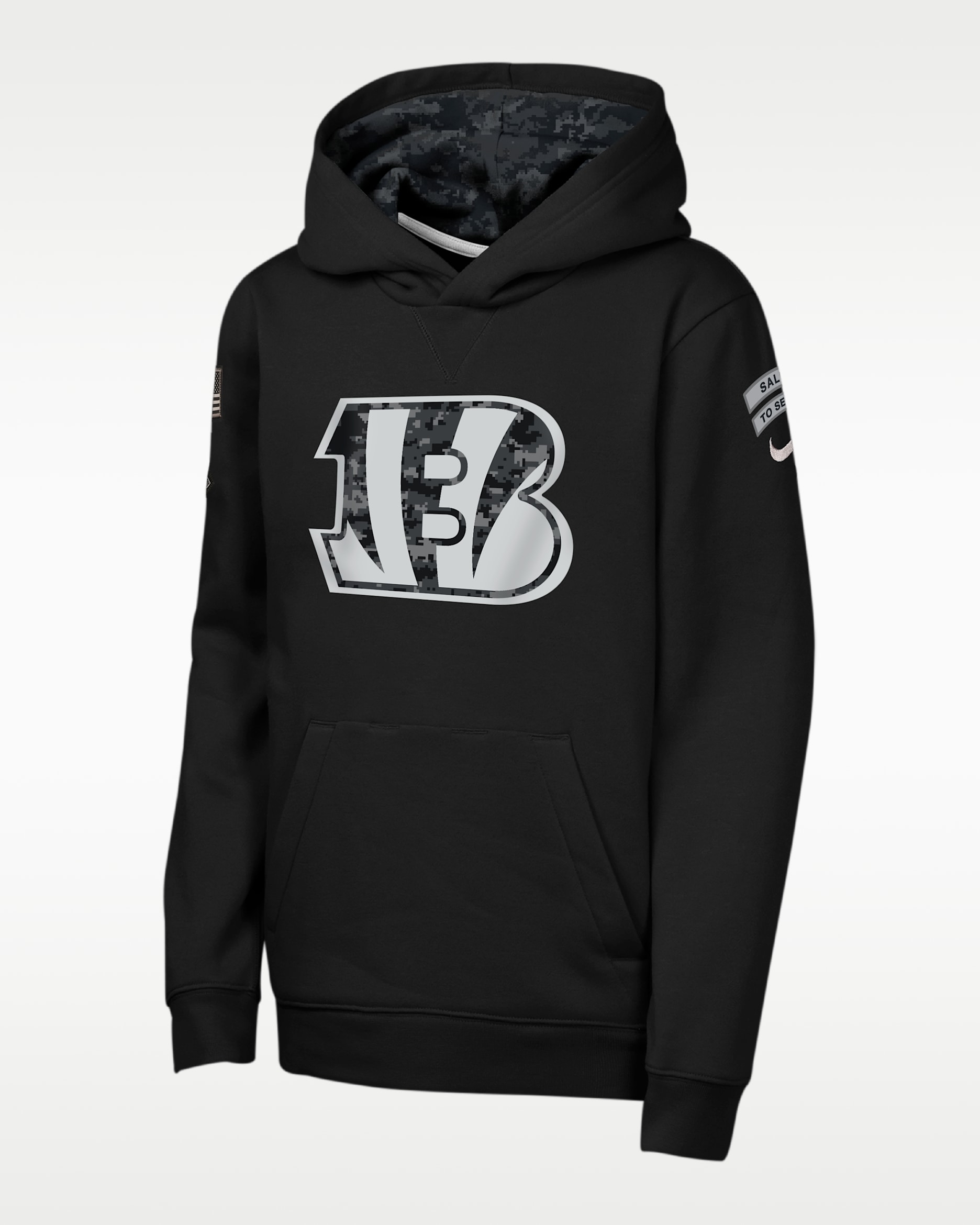 Sudadera con gorro sin cierre Nike de la NFL para niños talla grande Cincinnati Bengals Salute to Service Sideline Club - Negro