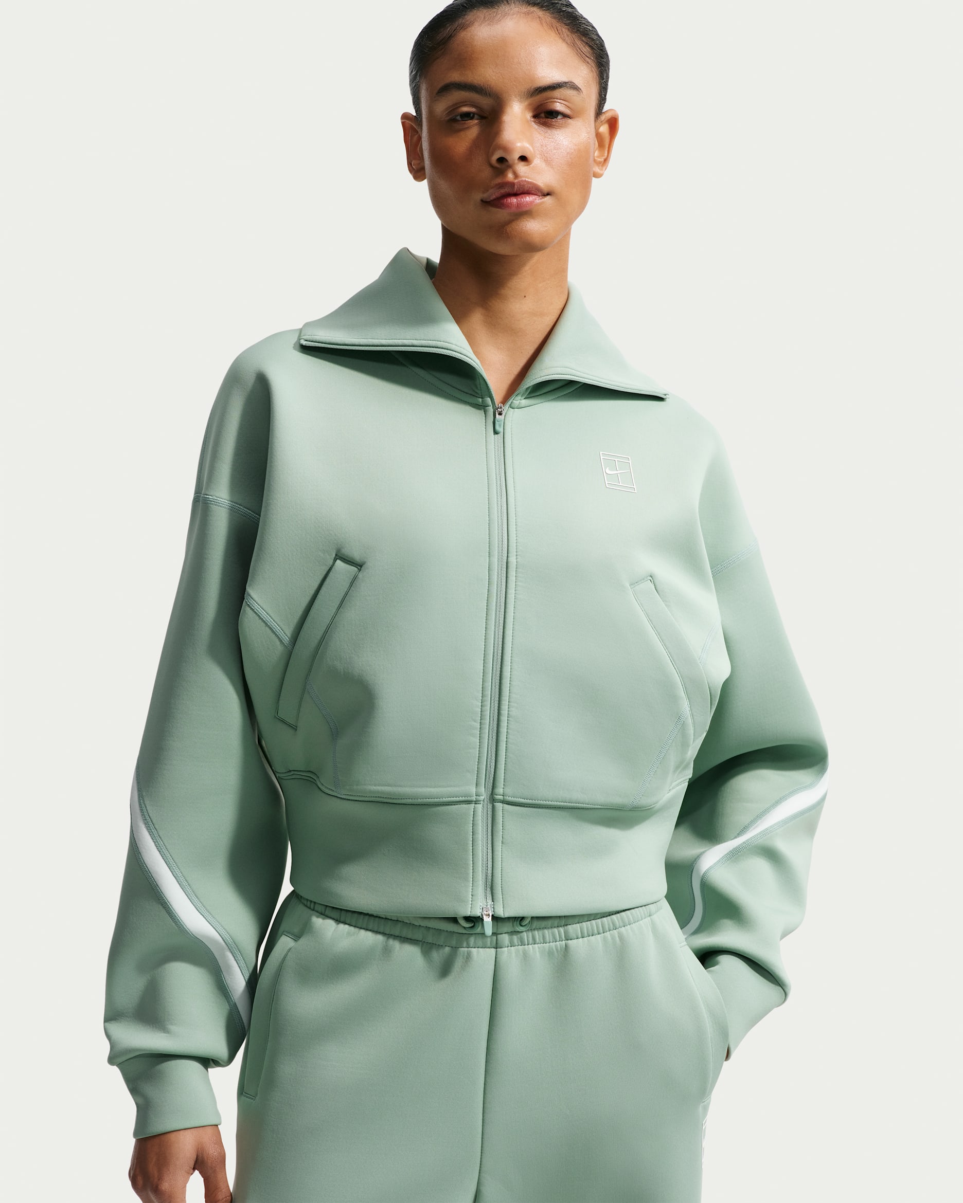 Nike Advantage Dri-FIT Tennisjacke mit durchgehendem Reißverschluss (Damen) - Steam/Weiß