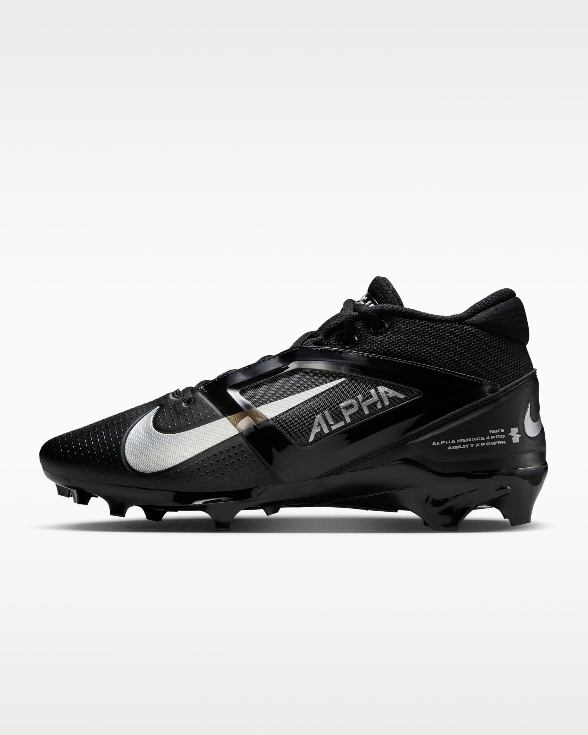 Nike Alpha Menace 4 Pro Football Cleats - Black/Metallic Silver
