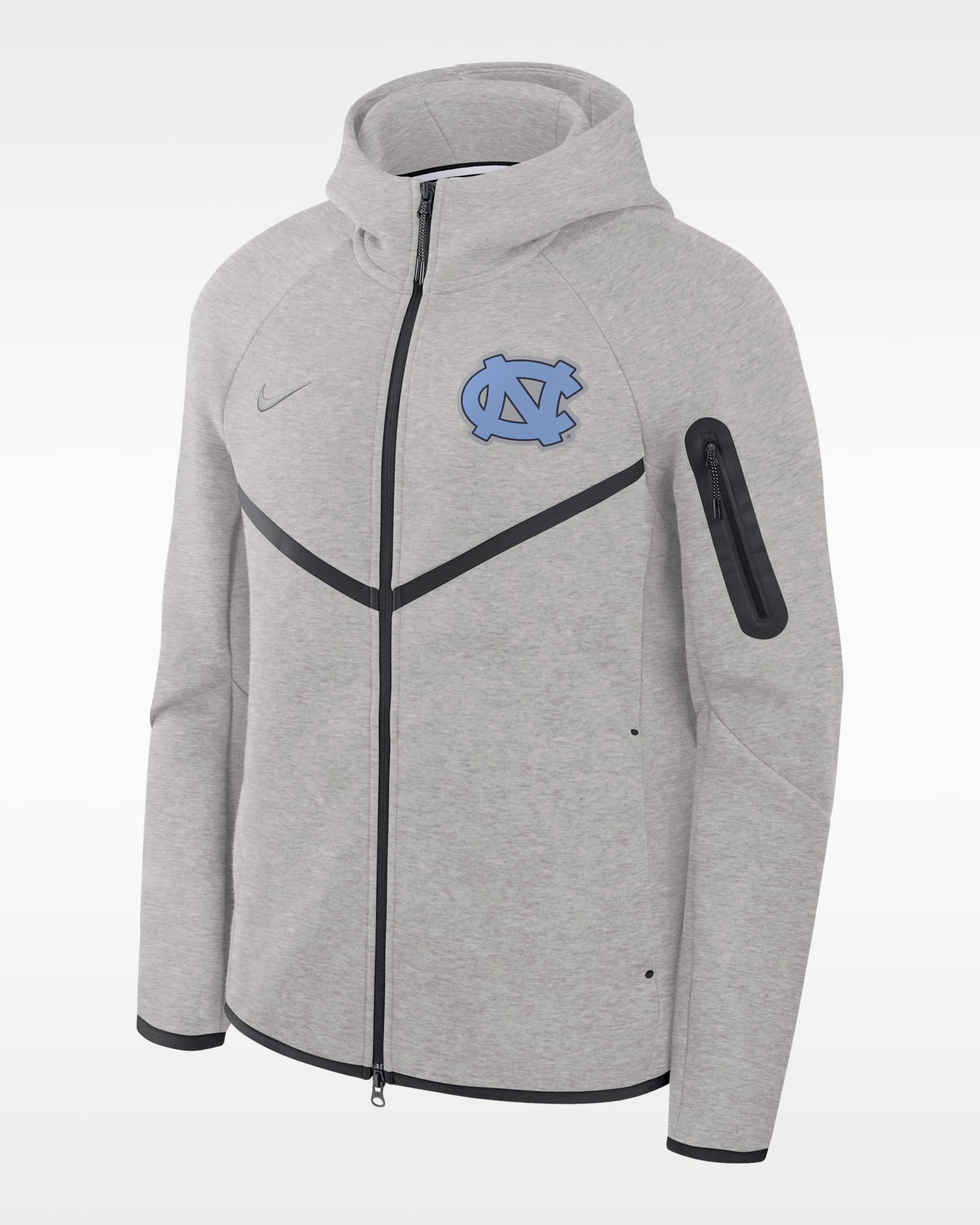 Chamarra universitaria marca Jordan con gorro de cierre completo para hombre North Carolina Tech Fleece Windrunner - Gris