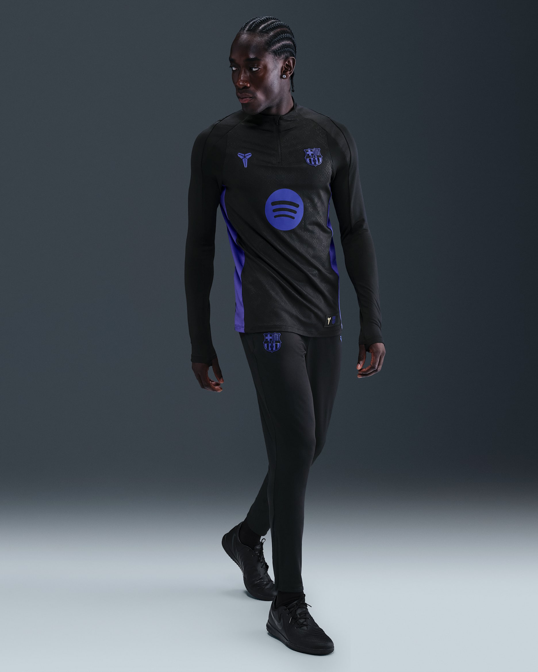 Stickade fotbollsbyxor FC Barcelona Strike (bortaställ) Kobe Dri-FIT för män - Svart/Svart/Persian Violet