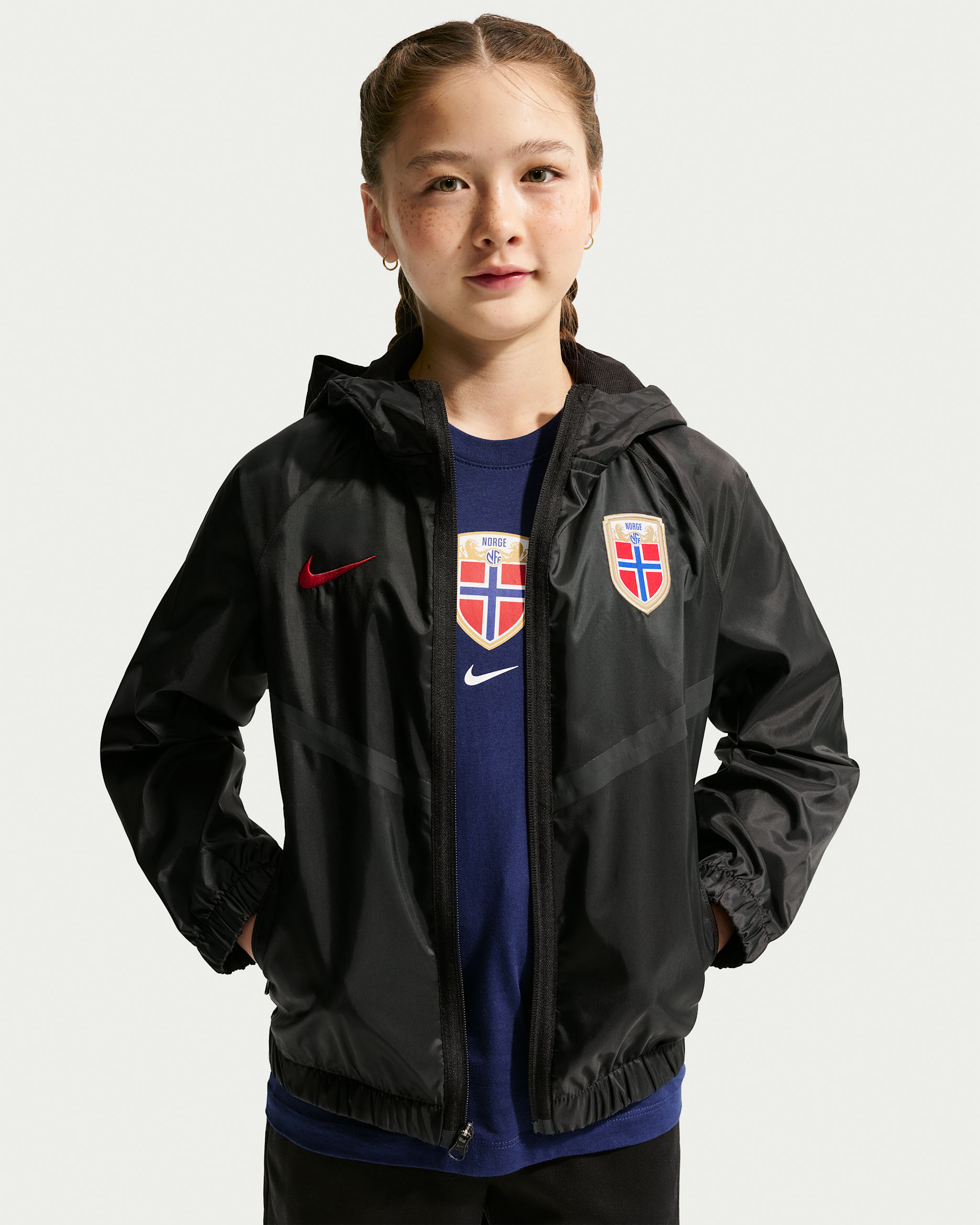 Norway Big Kids' Nike Dri-FIT Soccer Anthem Jacket - Black/Black/Chile Red