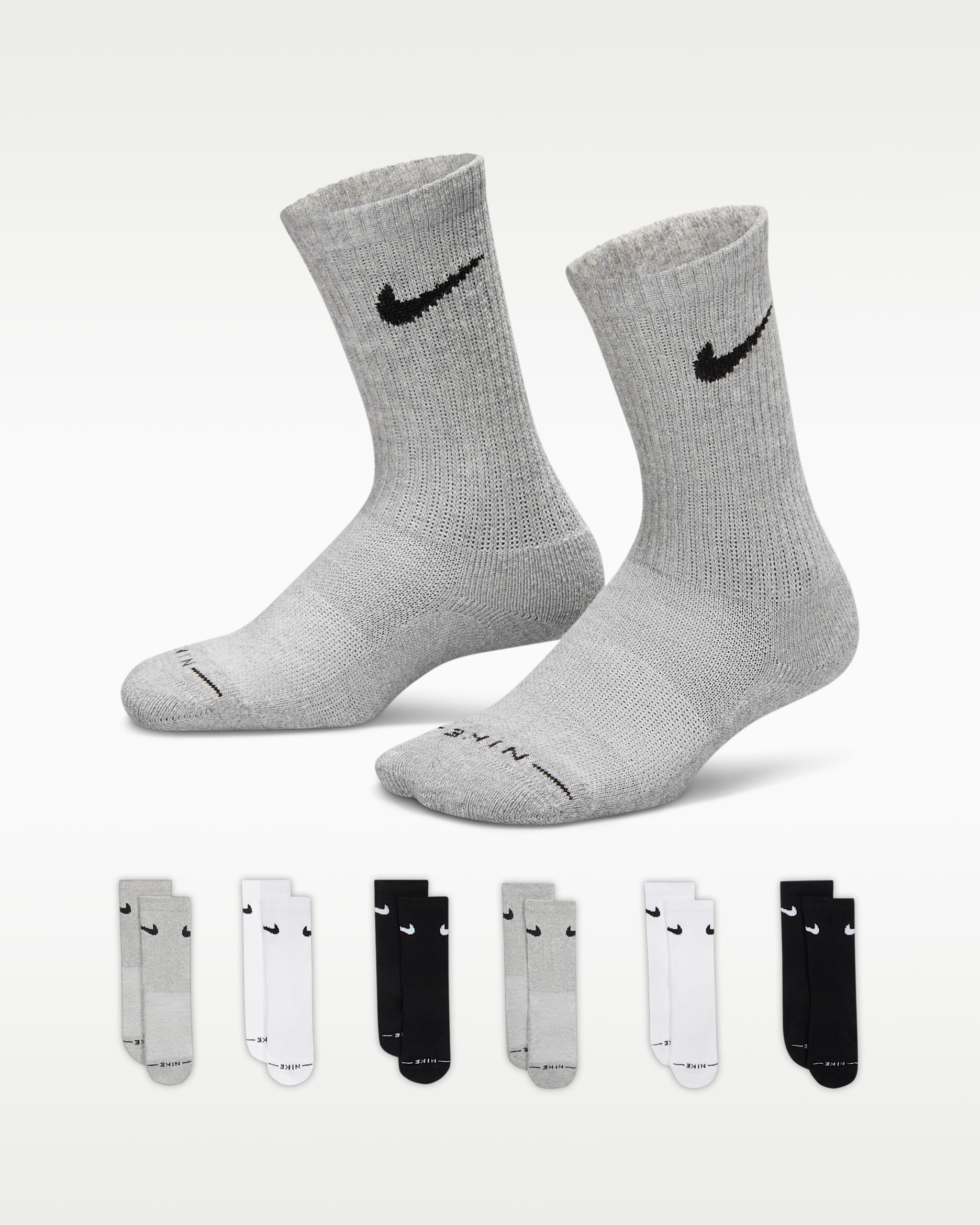 Nike Kids' Dri-FIT Elevated Everyday Crew Socks (6 Pairs) - Dark Grey Heather