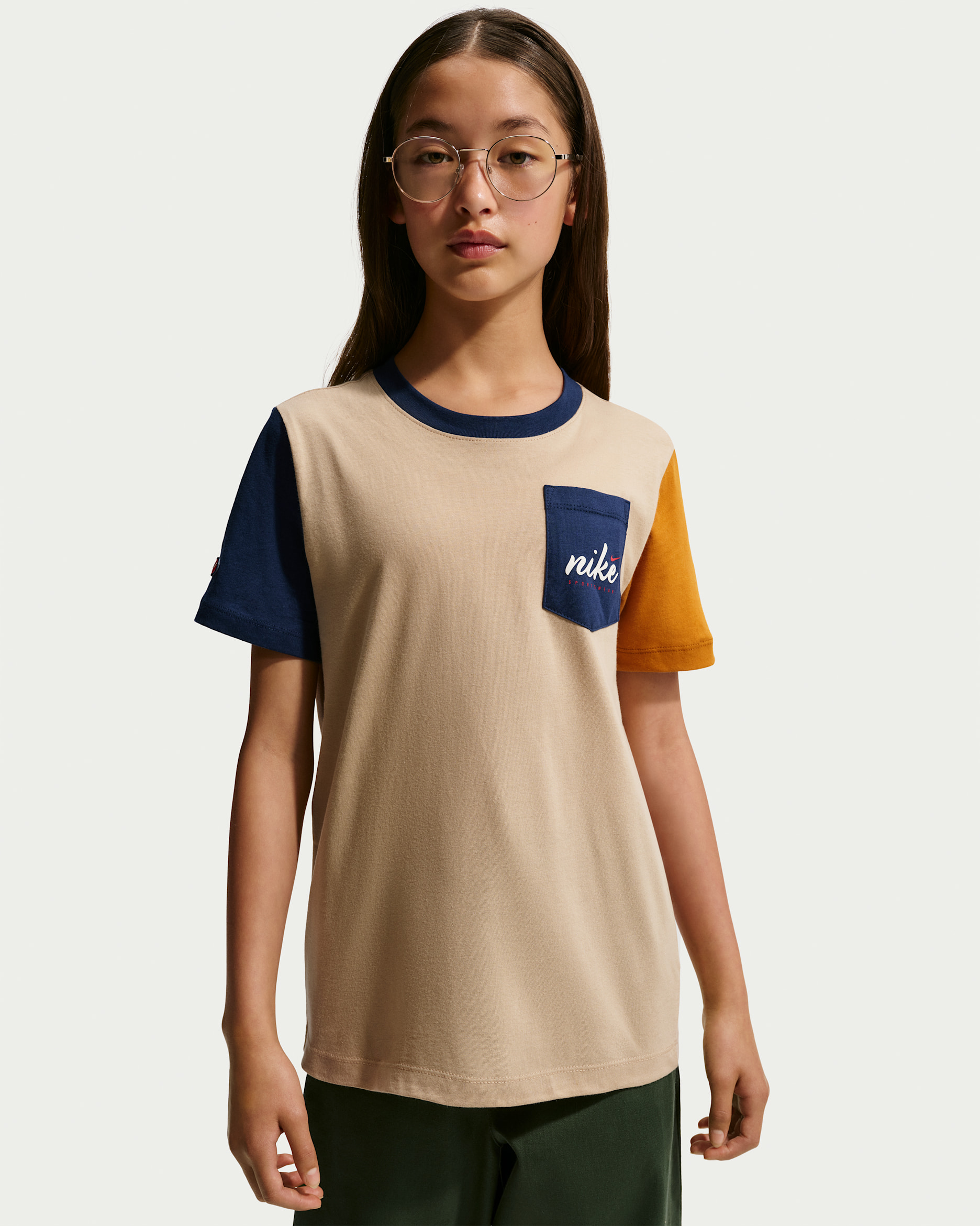Nike Sportswear Big Kids' T-Shirt - Linen/Midnight Navy/Desert Ochre