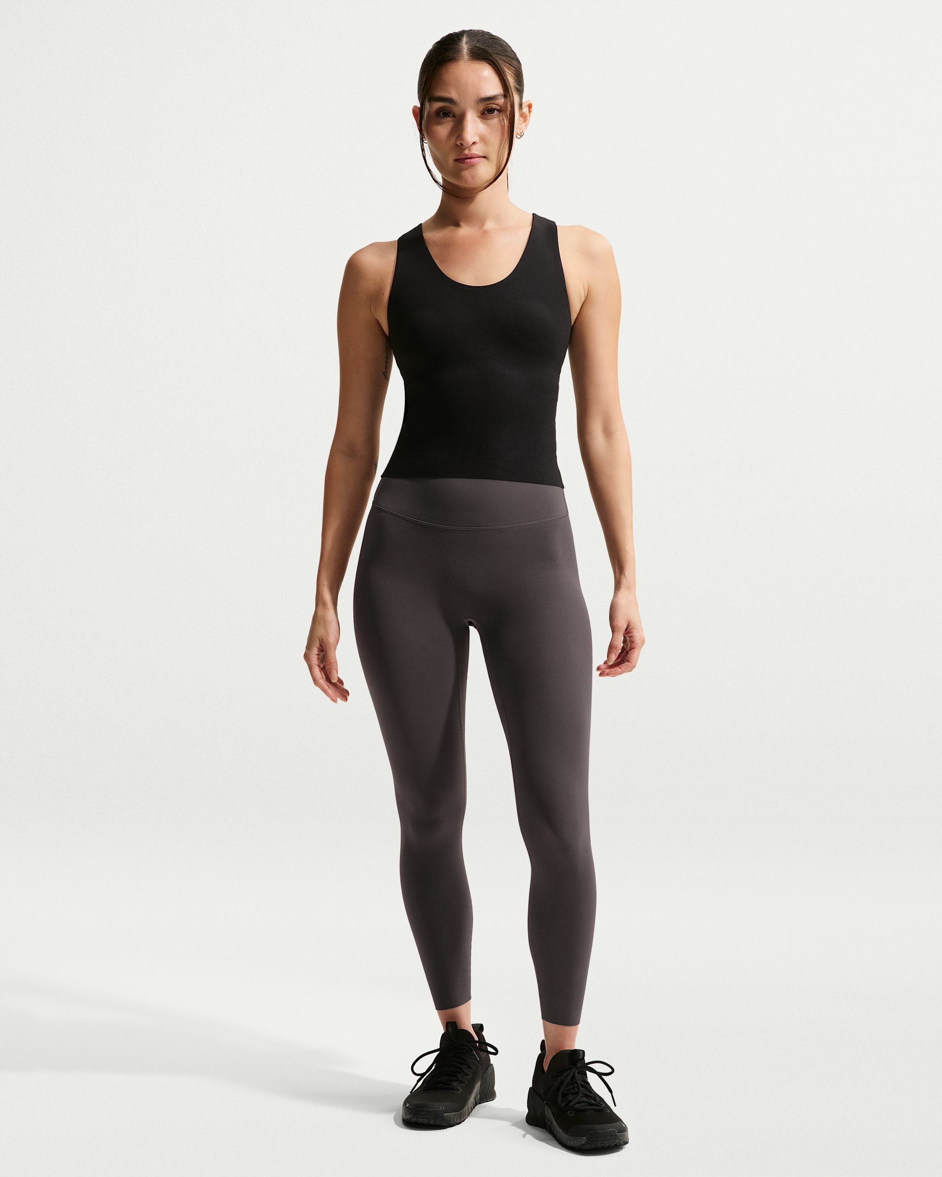 Nike Zenvy Women's High-Waisted 7/8 Leggings with No Front Seam - Thunder Grey/White