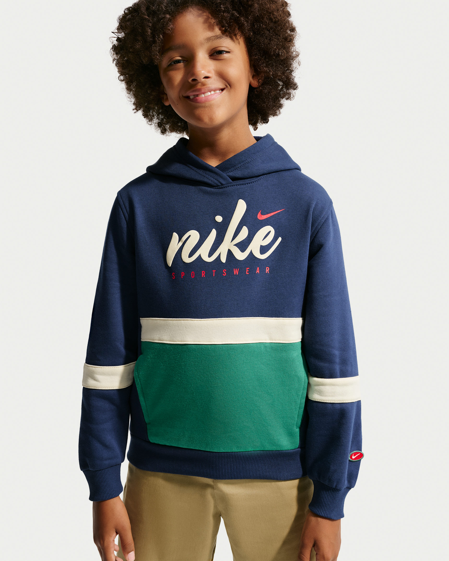 Nike Sportswear Club Big Kids' Fleece Hoodie - Midnight Navy/Green Noise/Coconut Milk
