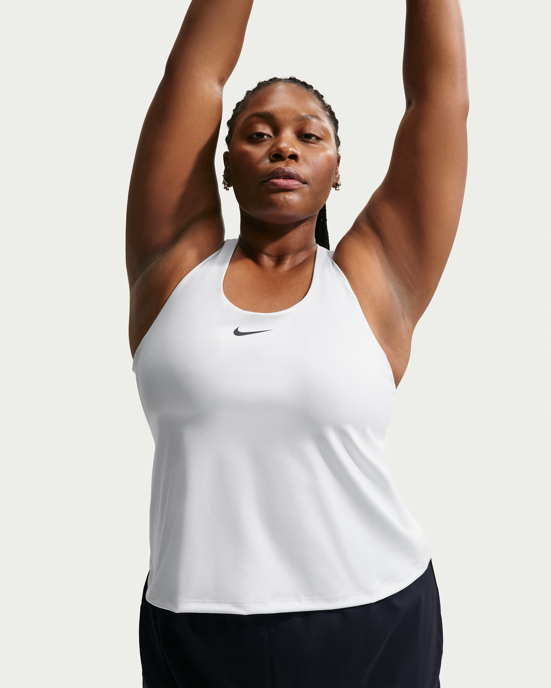 Nike Swoosh Women's Medium-Support Padded Sports Bra Tank (Plus Size) - White/Stone Mauve/Black