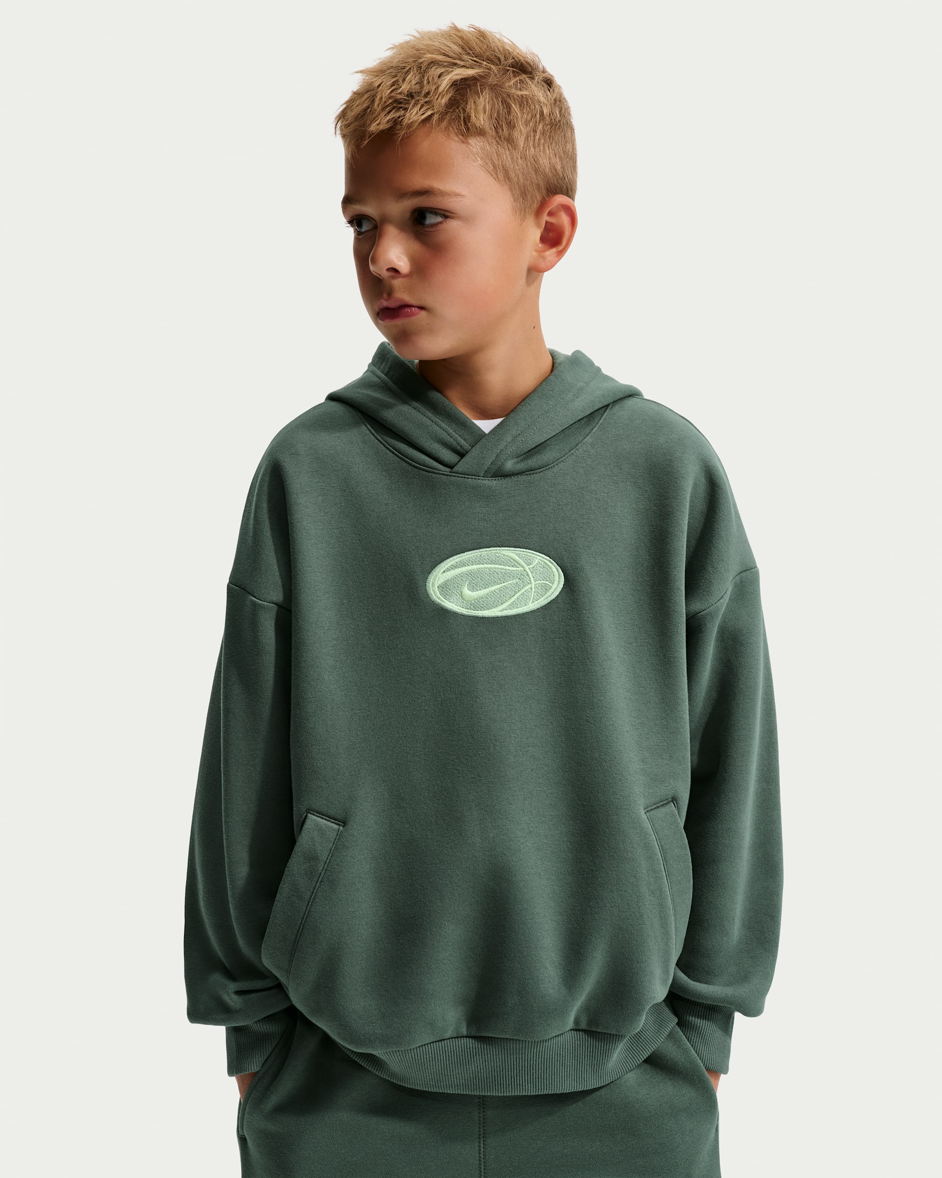 Nike Dri-FIT baskethettegenser i til store barn - Camo Green/Fennel