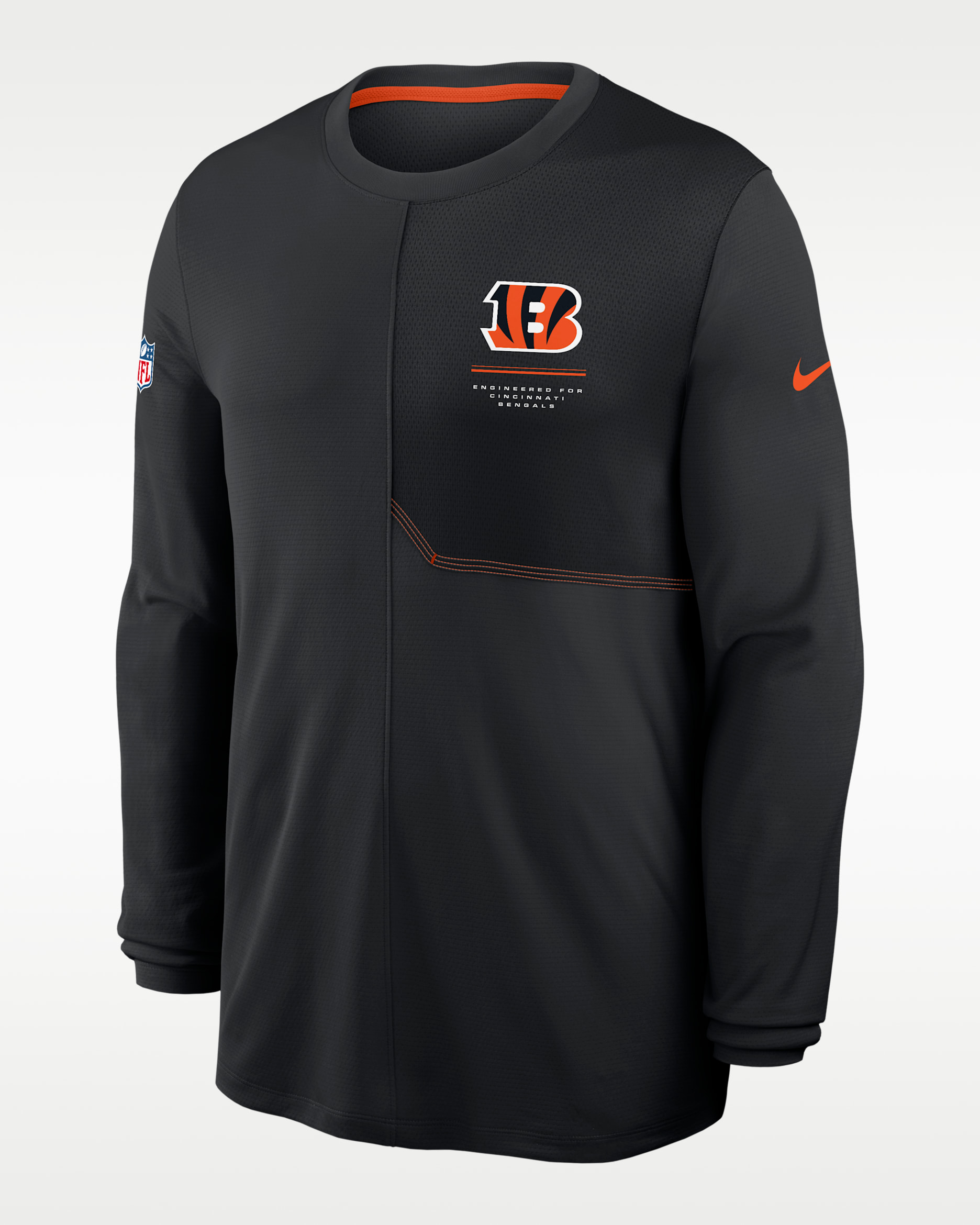 Playera de manga larga Nike Dri-FIT de la NFL para hombre Cincinnati Bengals Sideline Coach - Negro/Naranja universitario