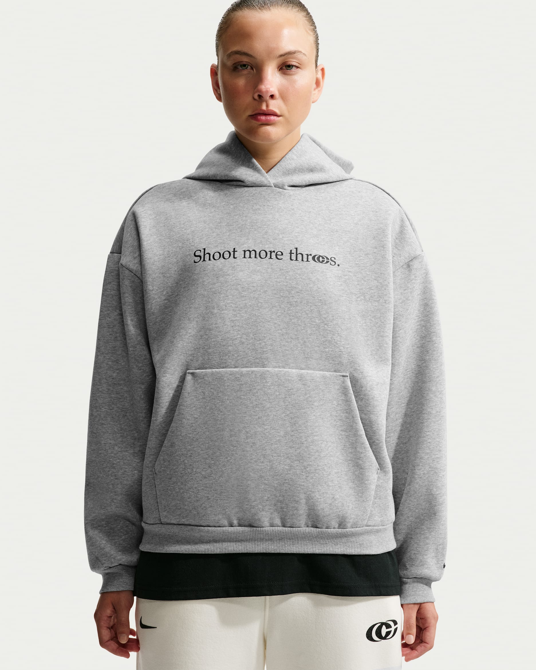 Caitlin Clark Women's Therma-FIT Pullover Basketball Hoodie - Dark Grey Heather/Pale Ivory/Black