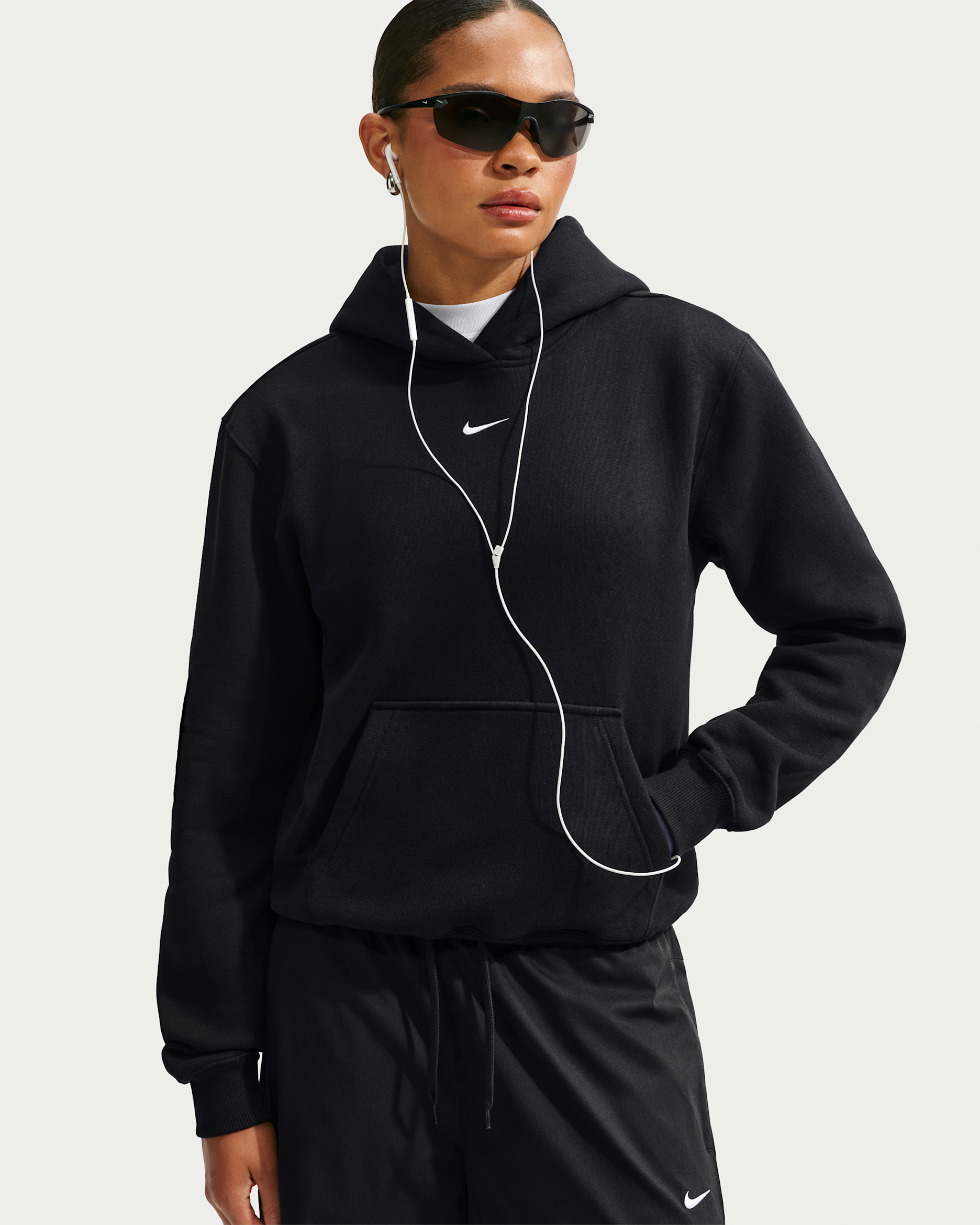 Nike Studio Fleece Medium Weight Women's Pullover Hoodie - Total Black/Sail