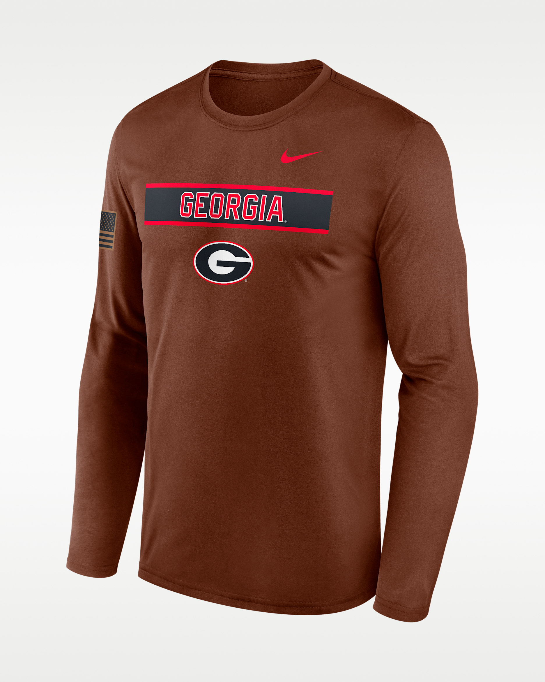 Georgia 2026 Military Appreciation Legend Men's Nike Dri-FIT College Long-Sleeve T-Shirt - Brown