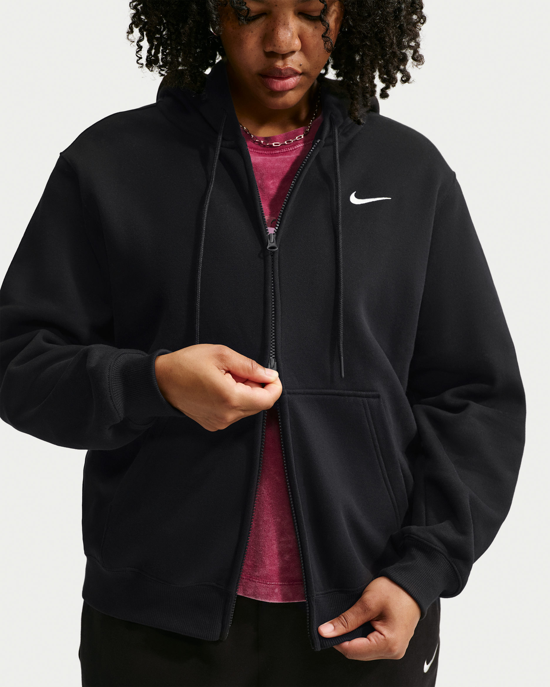 Nike Studio Fleece Medium Weight Women's Full-Zip Hoodie (Plus Size) - Total Black/Sail