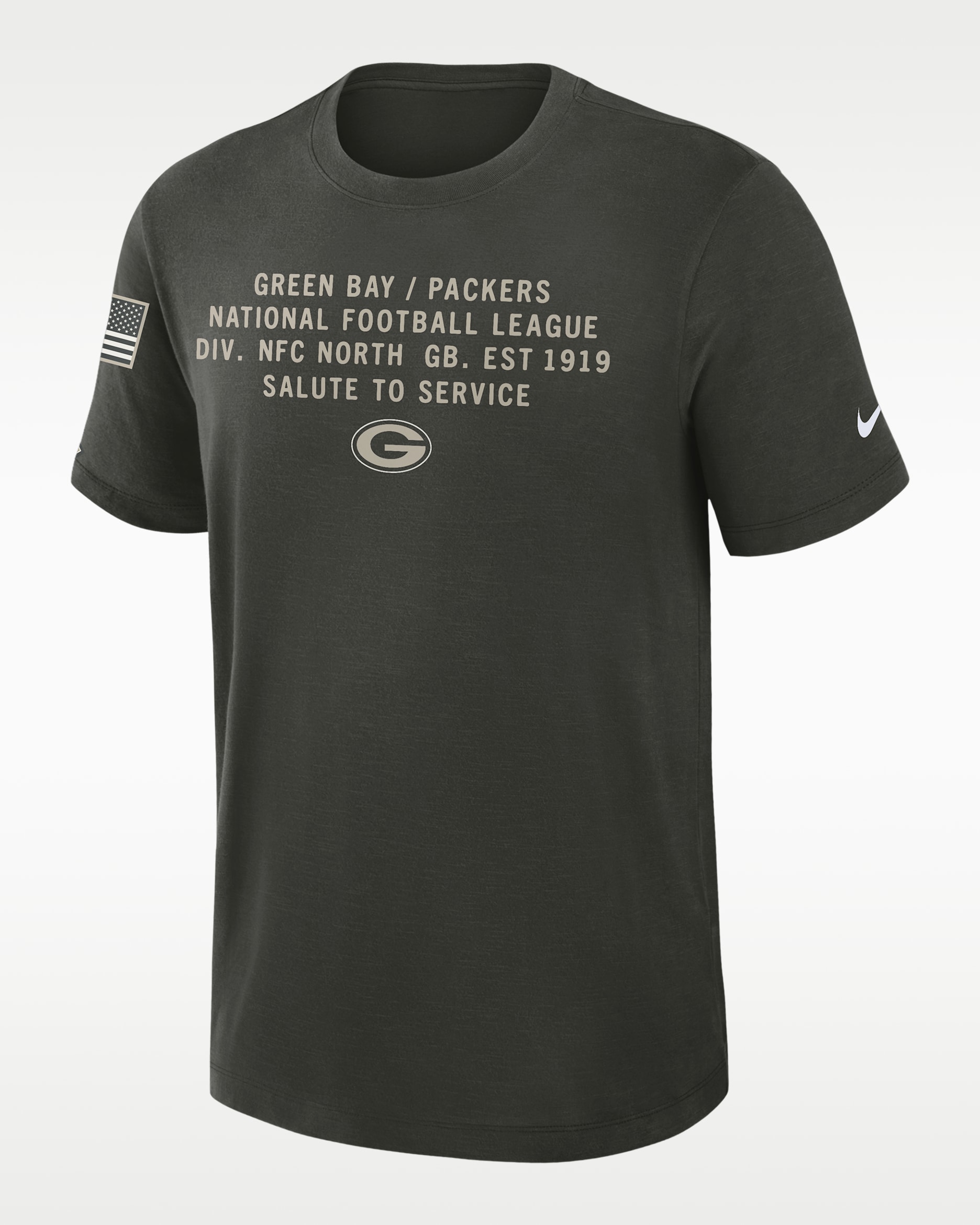 Green Bay Packers Salute to Service Slub Men's Nike Dri-FIT NFL T-Shirt - Forest Green