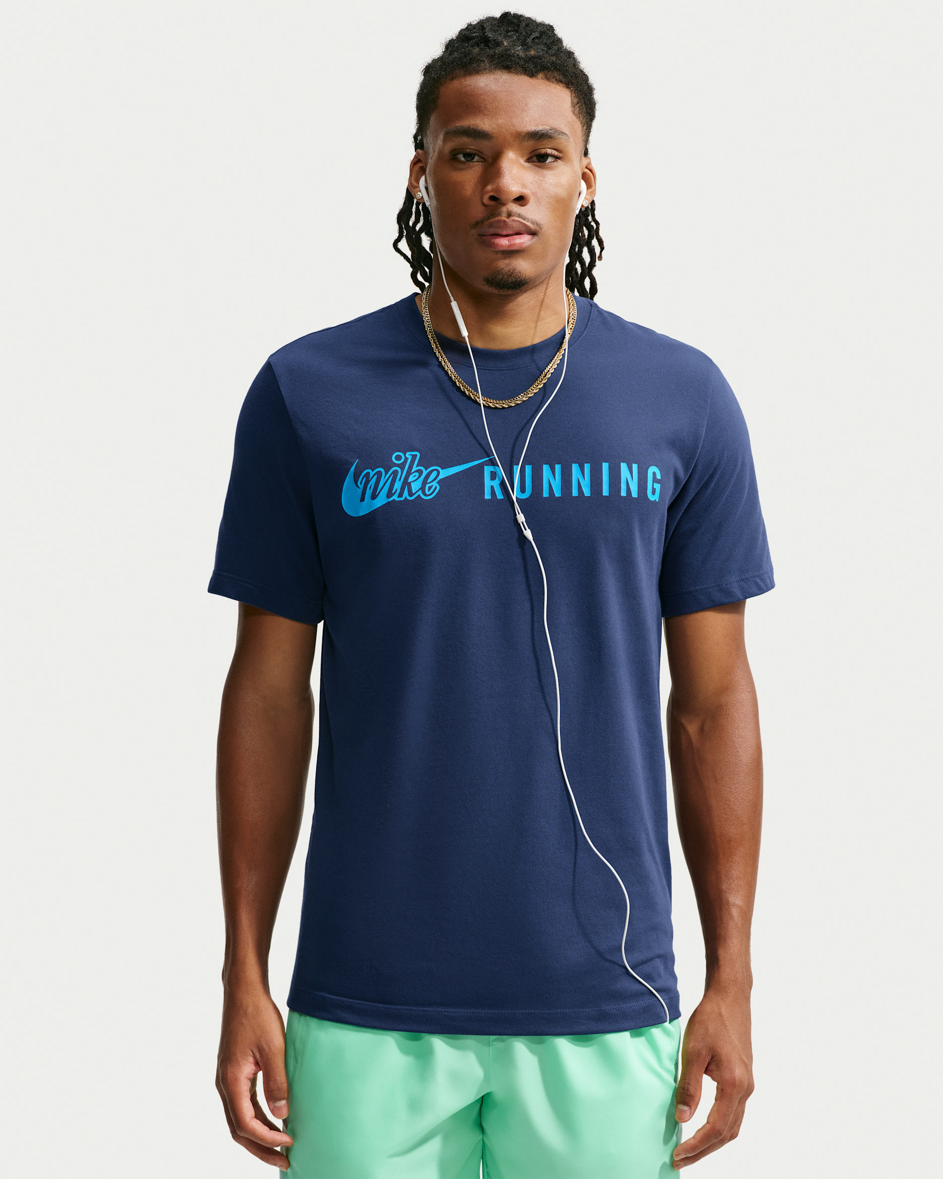 Nike Men's Dri-FIT Running T-Shirt - Midnight Navy/Light Current Blue