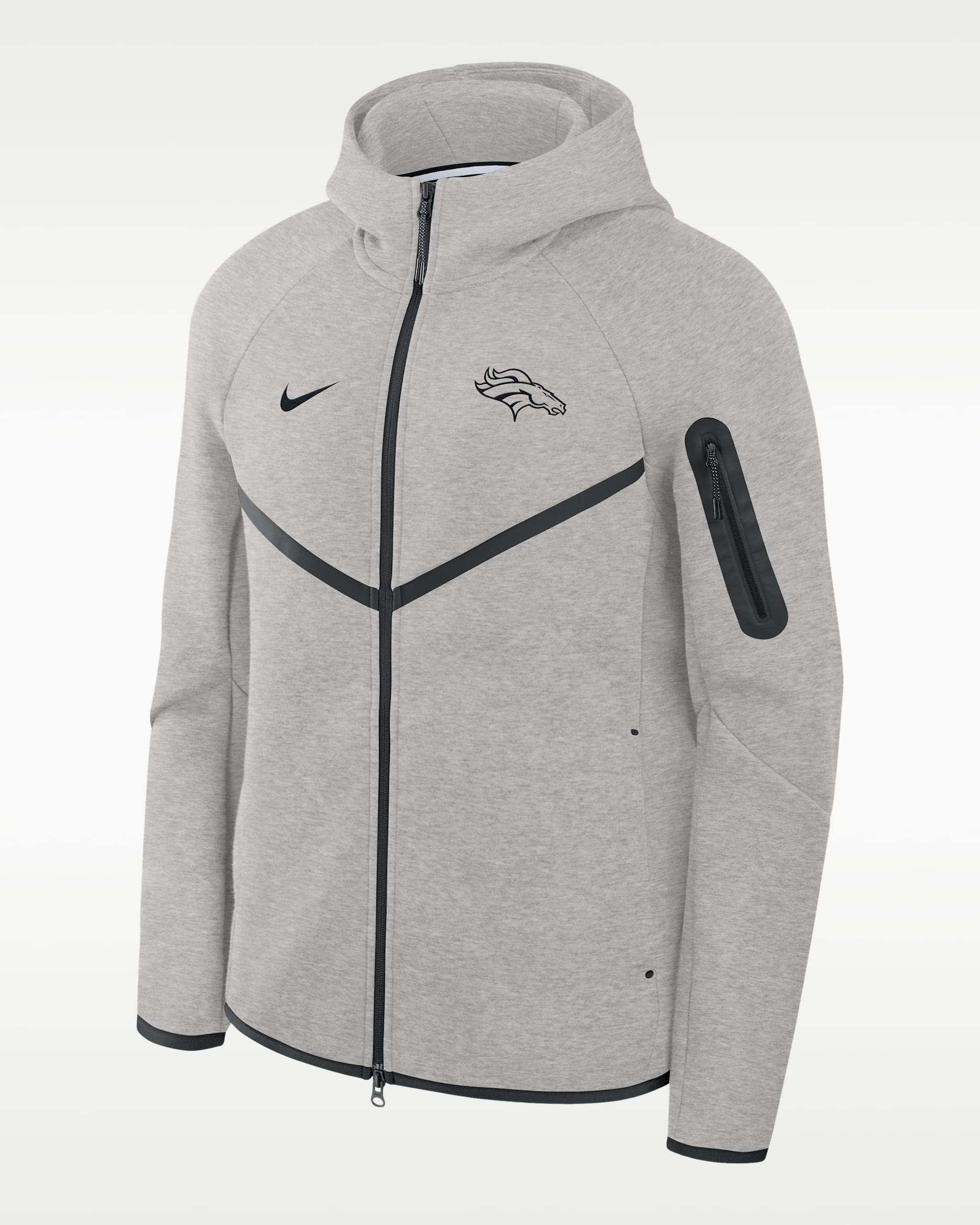 Chamarra con gorro de cierre completo Nike de la NFL para hombre Denver Broncos Top Billing Tech Fleece Windrunner - Gris jaspeado/Negro