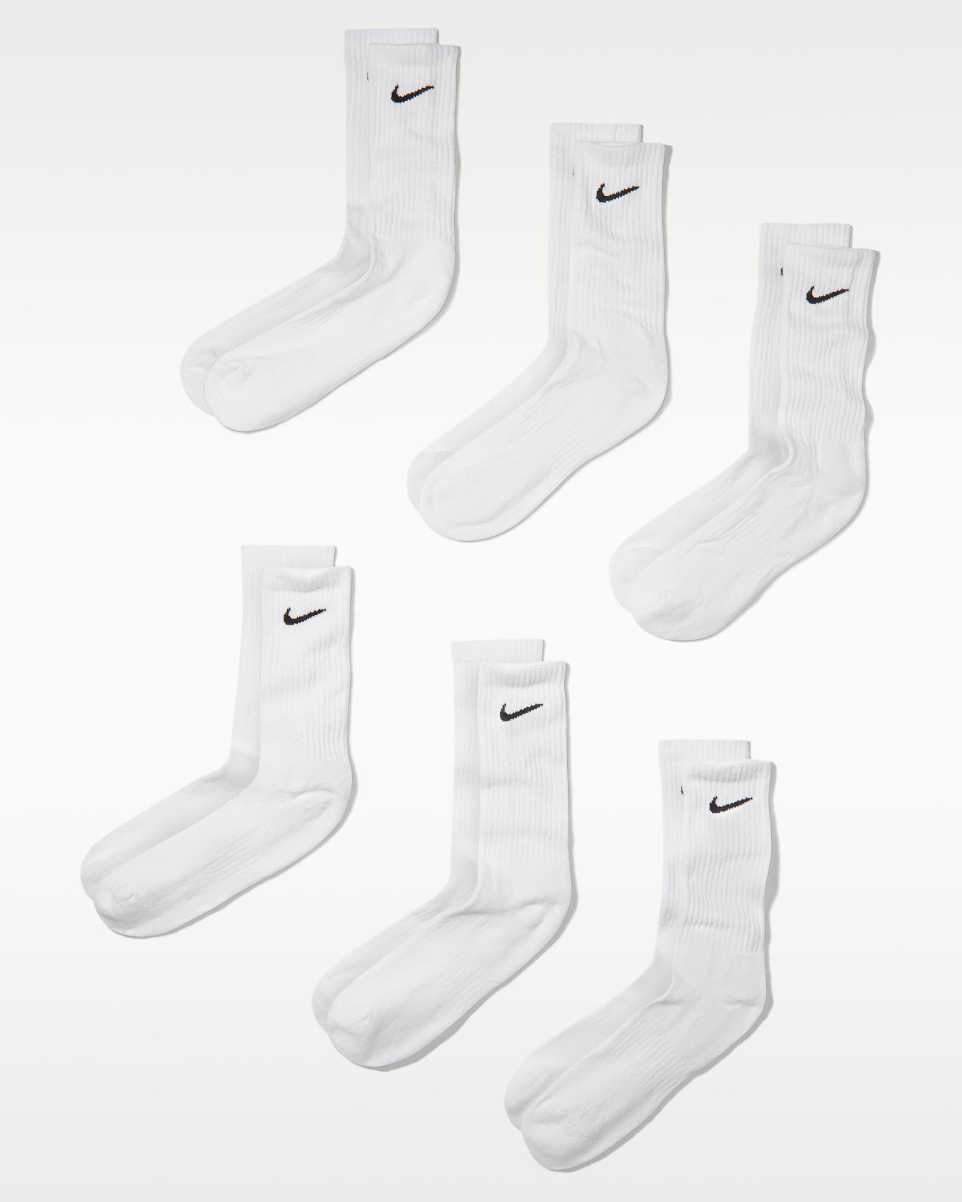 Nike Everyday Cushioned Calcetines largos de entrenamiento (6 pares) - Blanco/Negro