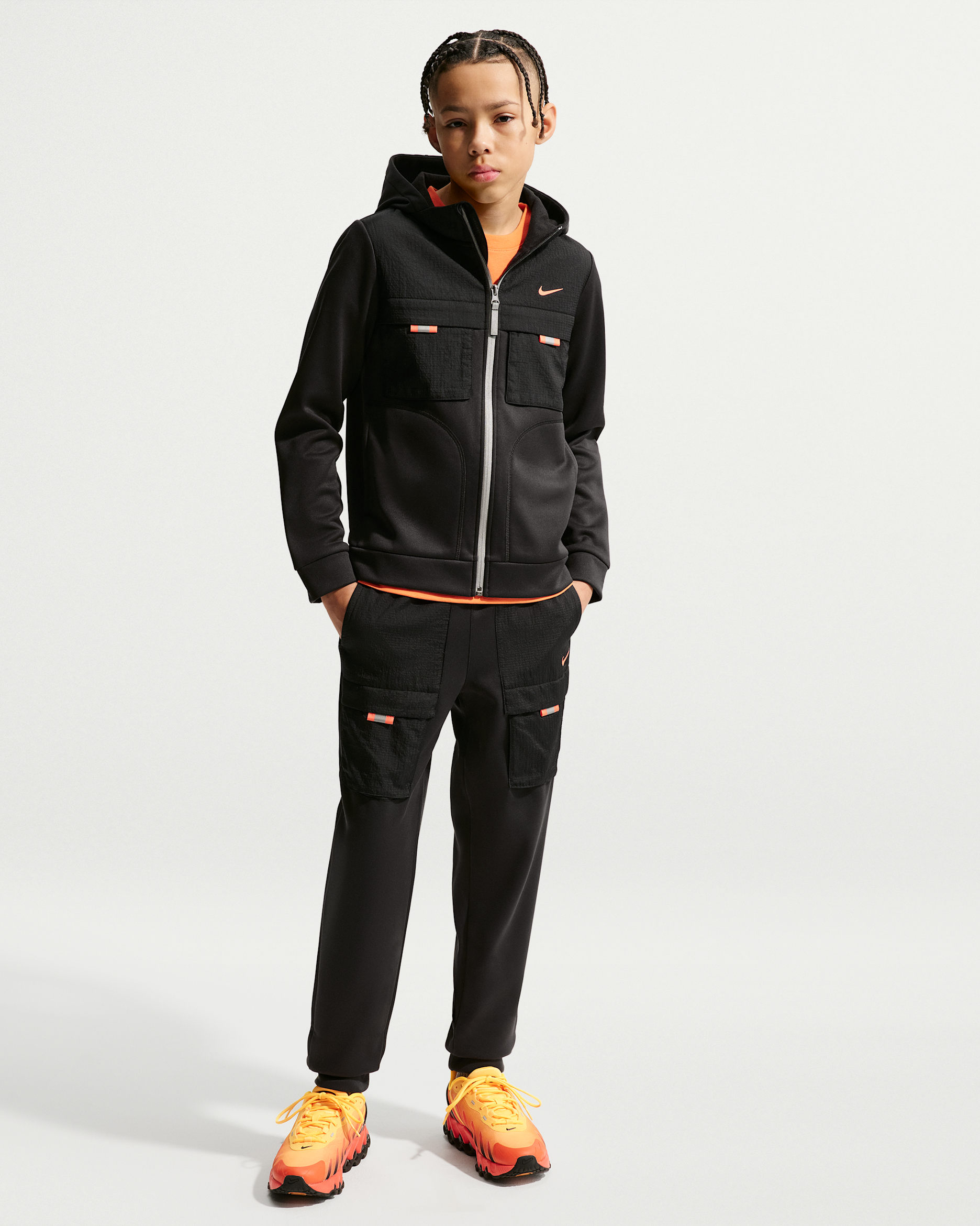 Nike Sportswear City Utility Older Kids' Trousers - Black/Black/Turf Orange