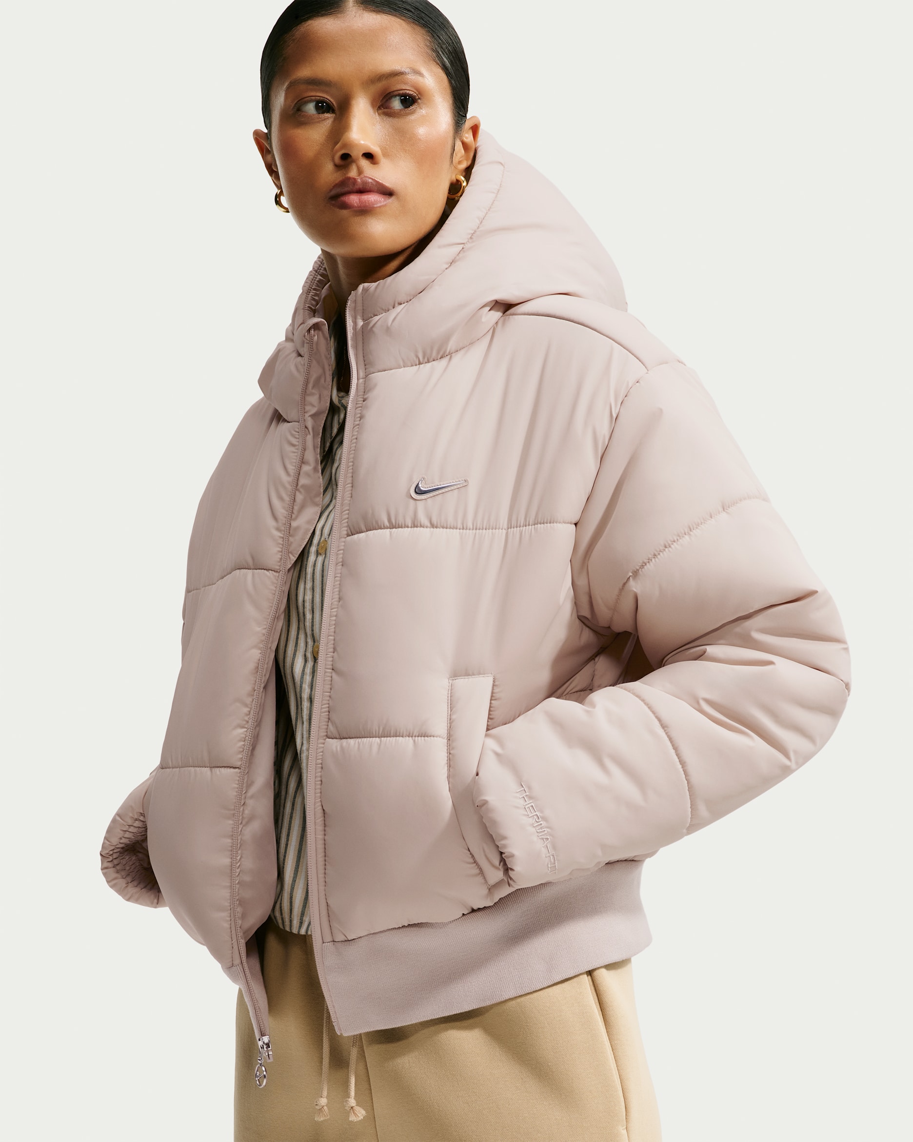 Nike Sportswear Classic Puffer Women's Therma-FIT Loose Hooded Jacket - Cream II