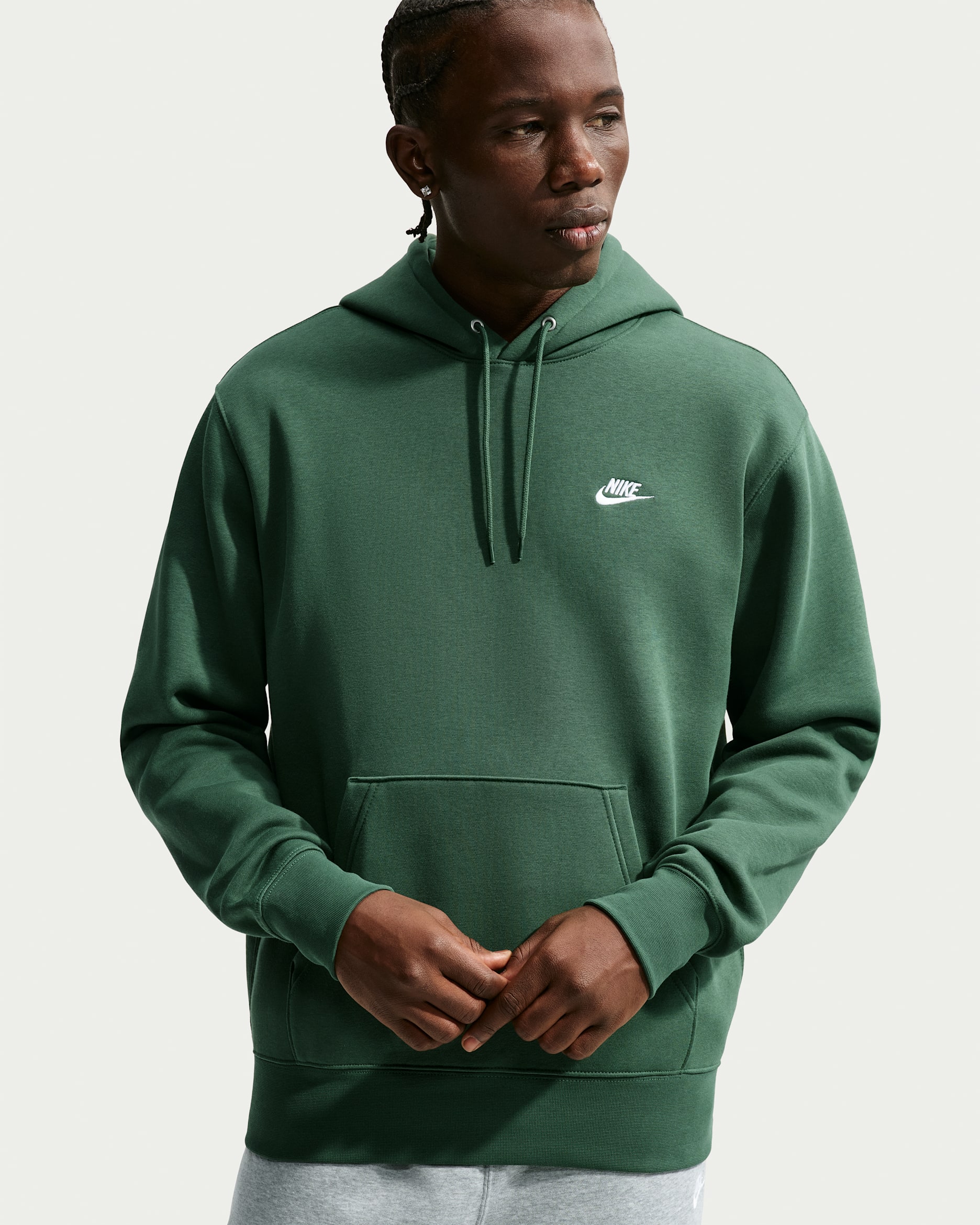 Nike Club Men's Pullover Fleece Hoodie - Fir/Fir/White