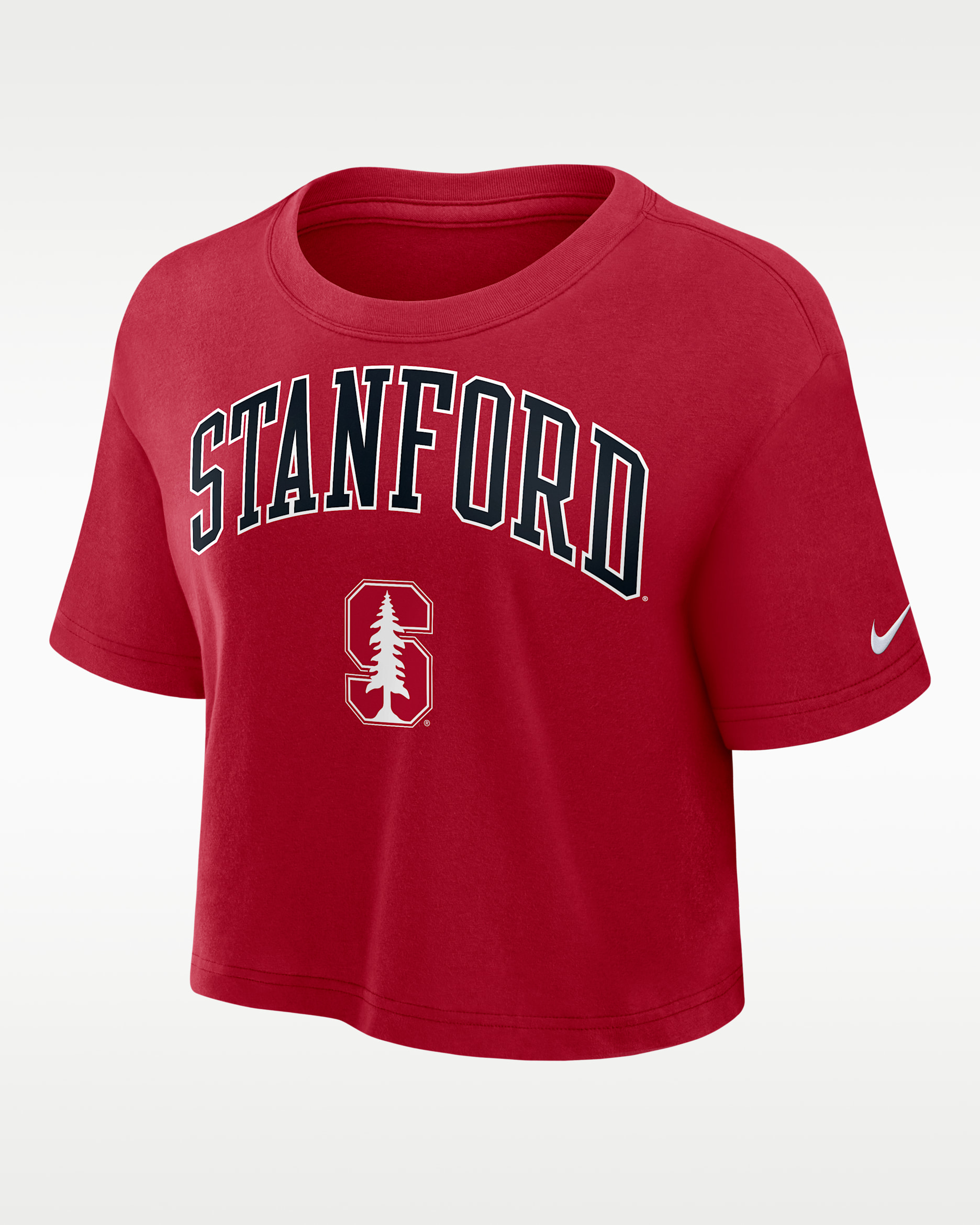 Playera universitaria Nike Dri-FIT cropped para mujer Stanford Athletic Prep Arch - Carmesí