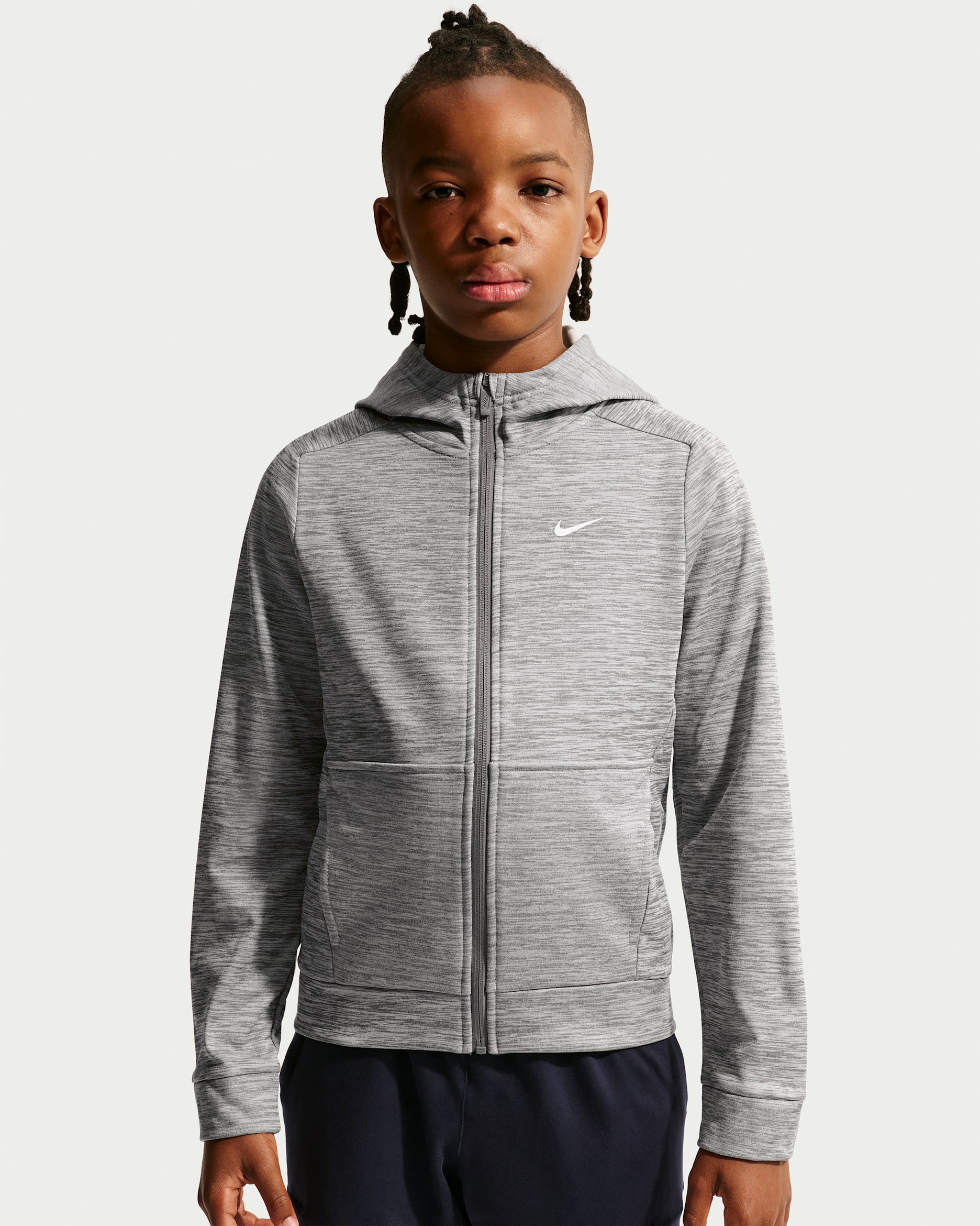 Nike Big Kids' (Boys') Therma-FIT Fleece Full-Zip Hoodie - Smoke Grey/Pure/White