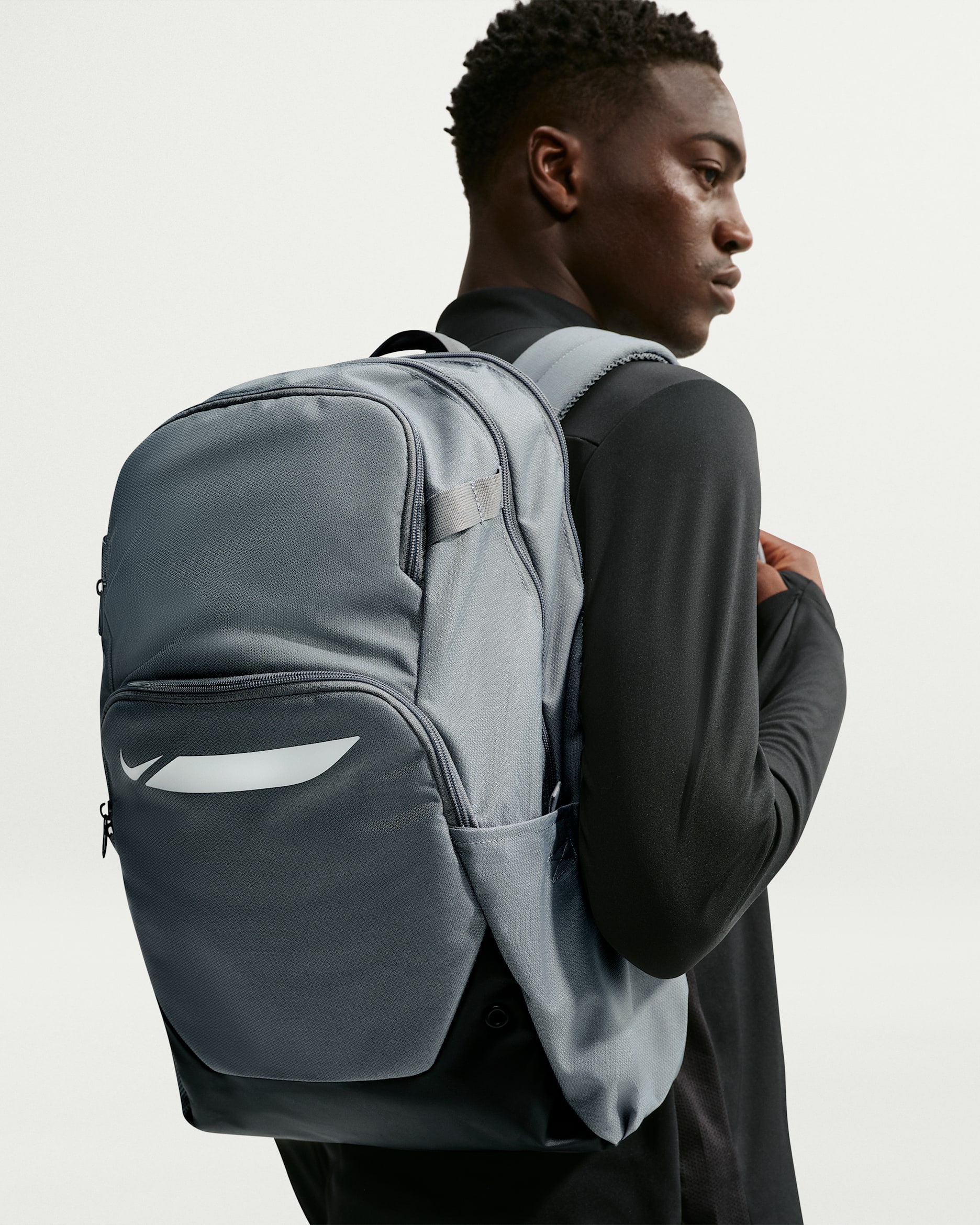 Mochila de futbol Nike Academy (grande, 30 l) - Gris azulado/Negro/Blanco