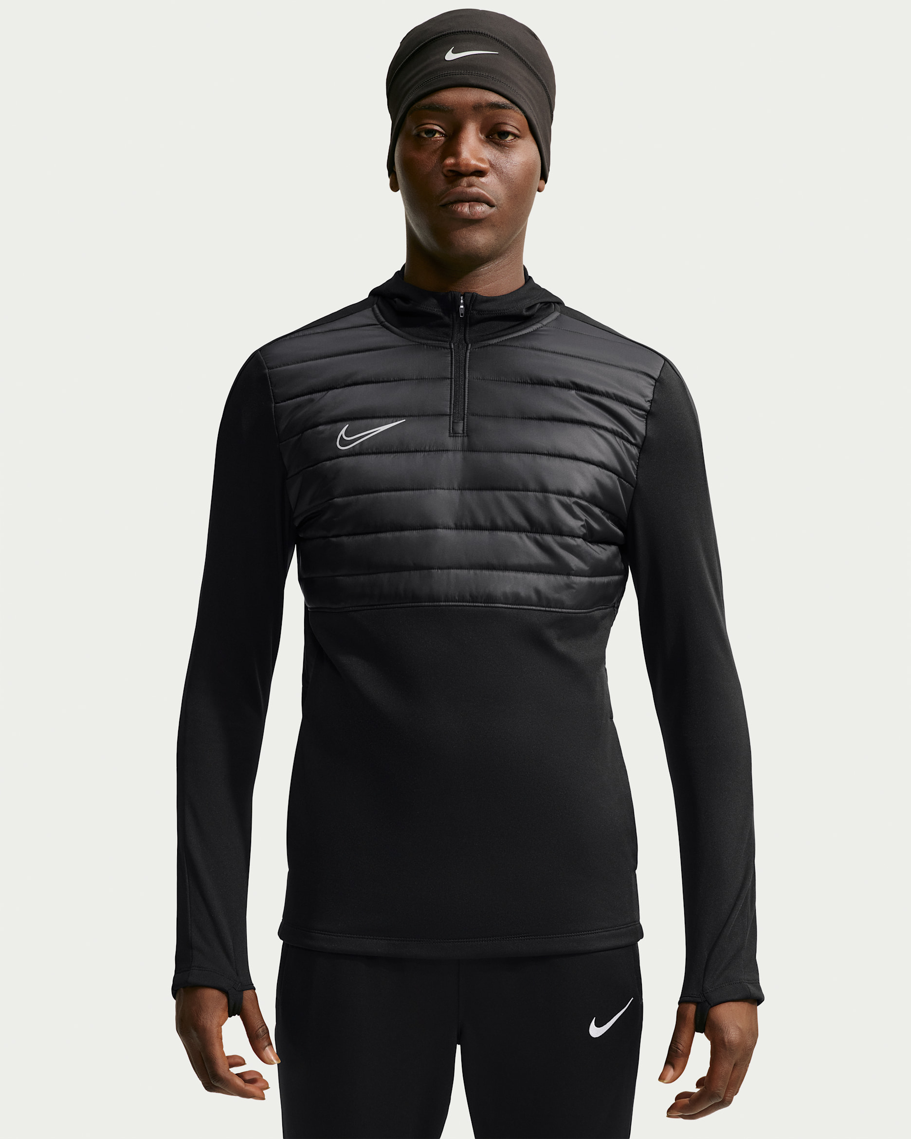Nike Academy Winter Warrior Therma-FIT Drill-Fußballoberteil (Herren) - Schwarz/Schwarz