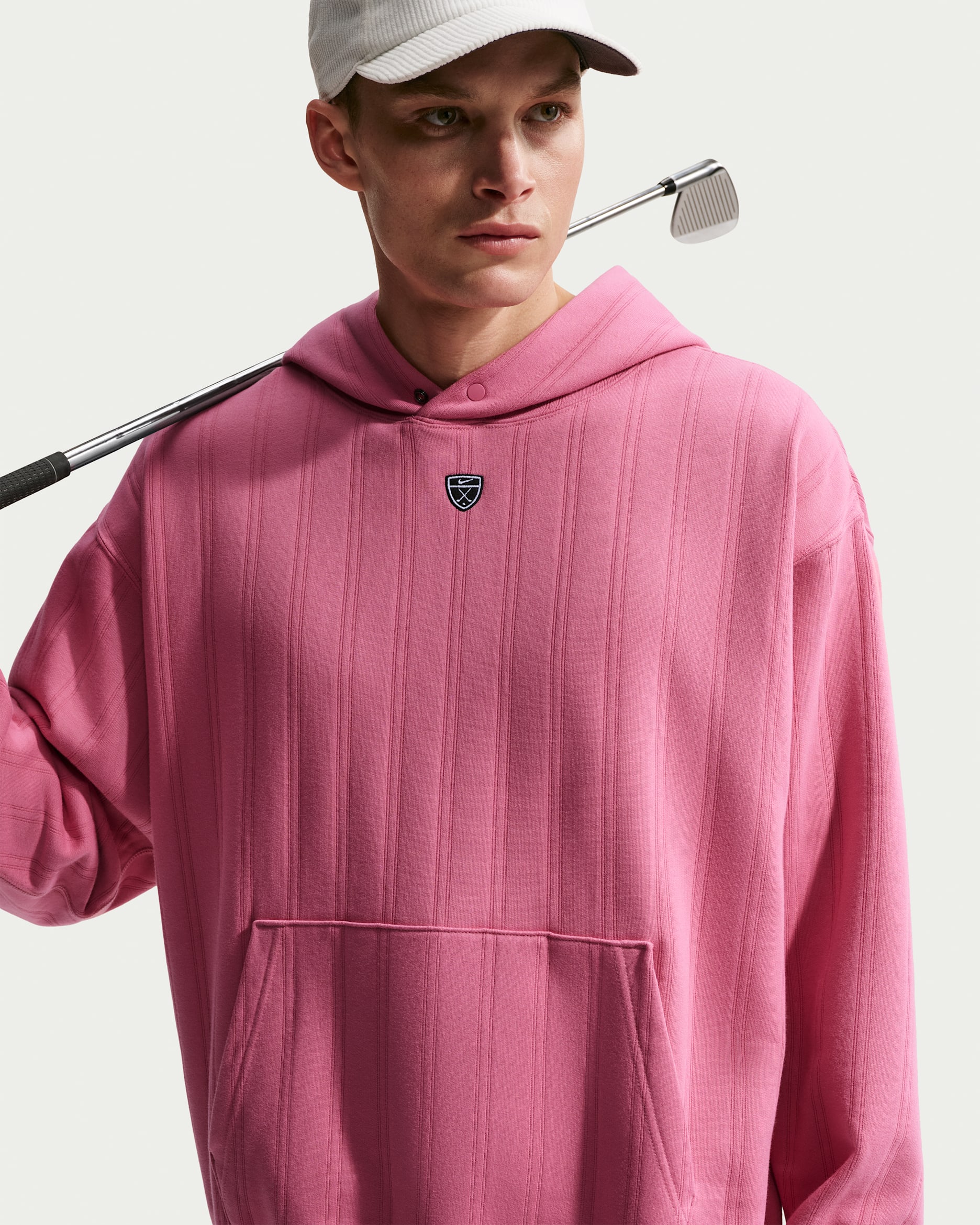 Nike Fairway Fresh Men's Therma-FIT Oversized Golf Hoodie - Peony/Black